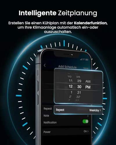 Pro Breeze™ 4-in-1 Mobile Klimaanlage mit 9000 BTU - Luftkühler, Ventilator, Luftentfeuchter, Nachtmodus - Klimagerät mit Energieklasse A, Fensterabdichtung Set, Fernbedienung und 24h Timer - Image 6
