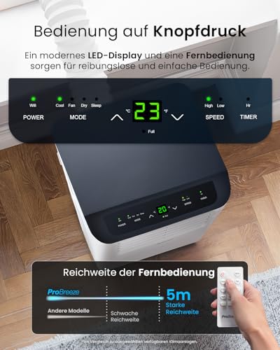 Pro Breeze™ 4-in-1 Mobile Klimaanlage mit 9000 BTU - Luftkühler, Ventilator, Luftentfeuchter, Nachtmodus - Klimagerät mit Energieklasse A, Fensterabdichtung Set, Fernbedienung und 24h Timer - Image 7