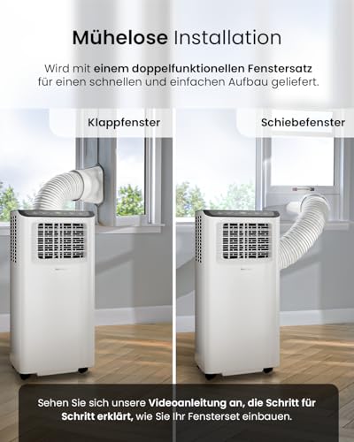 Pro Breeze™ 4-in-1 Mobile Klimaanlage mit 9000 BTU - Luftkühler, Ventilator, Luftentfeuchter, Nachtmodus - Klimagerät mit Energieklasse A, Fensterabdichtung Set, Fernbedienung und 24h Timer - Image 8