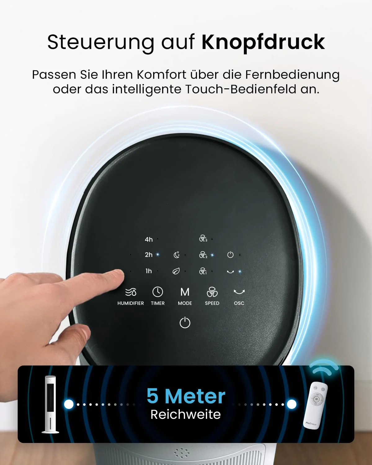 Pro Breeze OmniAir 5L Mobiler Luftkühler - Turmventilator mit Fernbedienung, 3 Gebläsestufen, 4 Modi, Auto 75° Oszillation, 7-Stunden-Timer - Klimagerät mobil ohne Abluftschlauch für Zuhause & Büro - Image 2