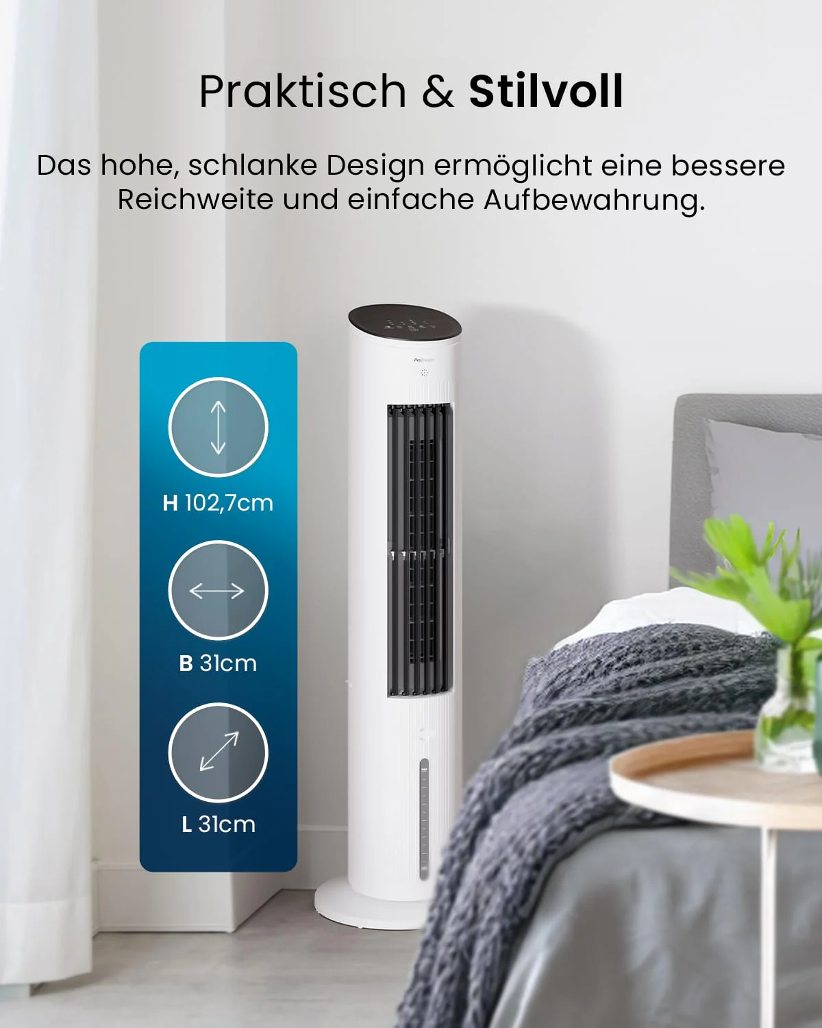 Pro Breeze OmniAir 5L Mobiler Luftkühler - Turmventilator mit Fernbedienung, 3 Gebläsestufen, 4 Modi, Auto 75° Oszillation, 7-Stunden-Timer - Klimagerät mobil ohne Abluftschlauch für Zuhause & Büro - Image 7