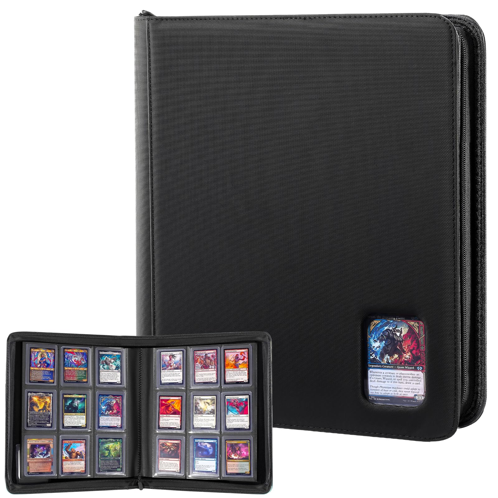 ProCase Sammelkarten Album mit Fenster für 324 Toploader, 9 Taschen Binder für 3'' x 4'' - Schwarz