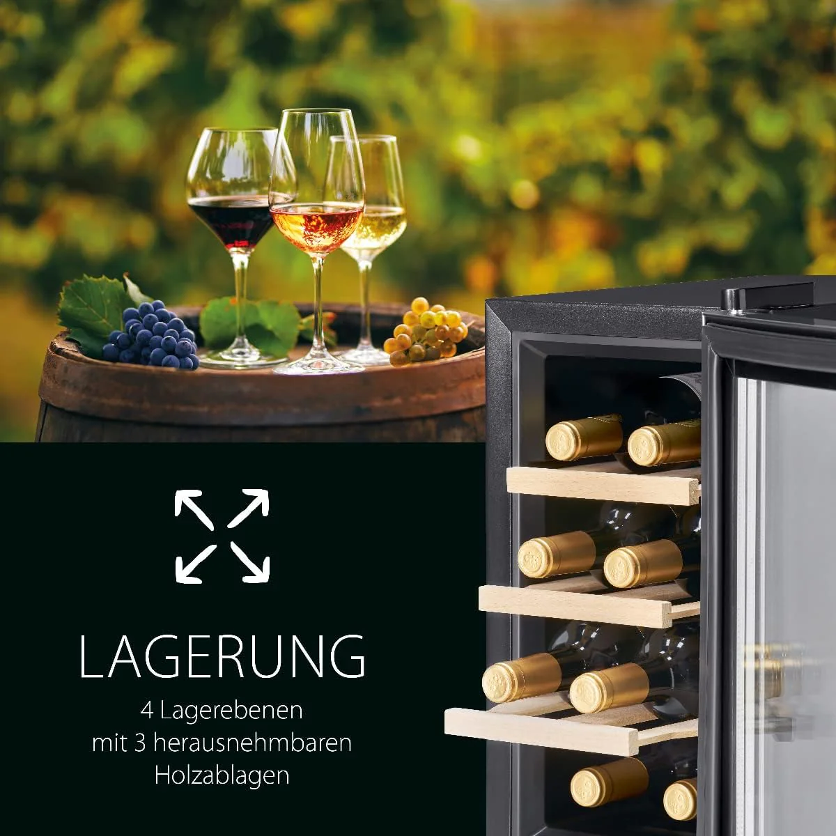 Profi Cook Weinkühlschrank | 8 Flaschen | Getränkekühlschrank | UV-beständige Glastür | Weinkühler | LED-Beleuchtung | 4 Lagerebenen - davon 3 herausnehmbar | 11-18°C | PC-WK 1233 - Image 6