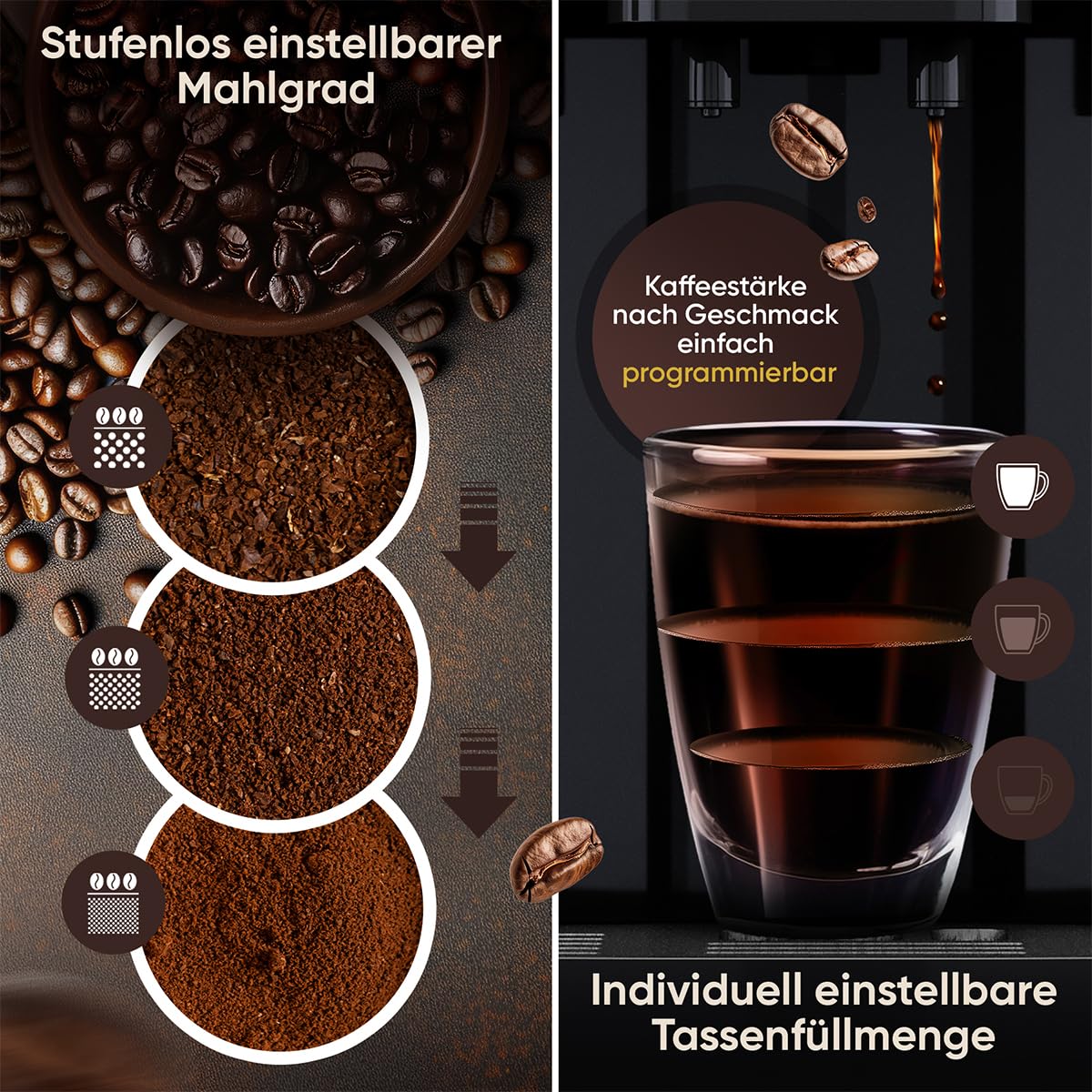ProfiCook® Kaffeevollautomat mit Milchaufschäumdüse für Cappuccino | Kegelmahlwerk | mit Vorwärmfunktion für Tassen | italienische Profi-Pumpe | Touch-Display | Kaffeemaschine | PC KAV 1281 - Image 3