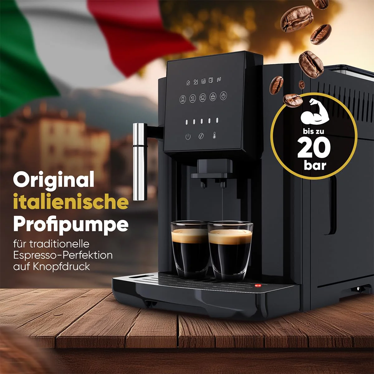 ProfiCook® Kaffeevollautomat mit Milchaufschäumdüse für Cappuccino | Kegelmahlwerk | mit Vorwärmfunktion für Tassen | italienische Profi-Pumpe | Touch-Display | Kaffeemaschine | PC KAV 1281 - Image 5