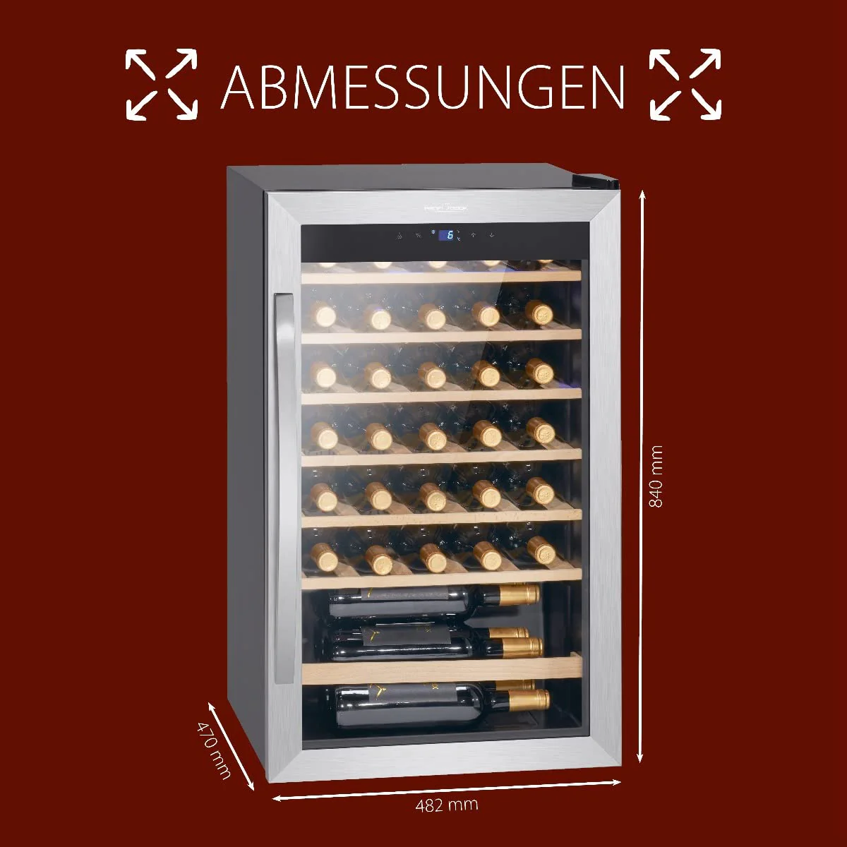 ProfiCook Weinkühlschrank | 36 Flaschen | Getränkekühlschrank | UV-beständige Glastür | Weinkühler | LED-Beleuchtung | 7 Lagerebenen - Davon 6 herausnehmbar | 4-18°C | PC-WK 1235 - Image 10