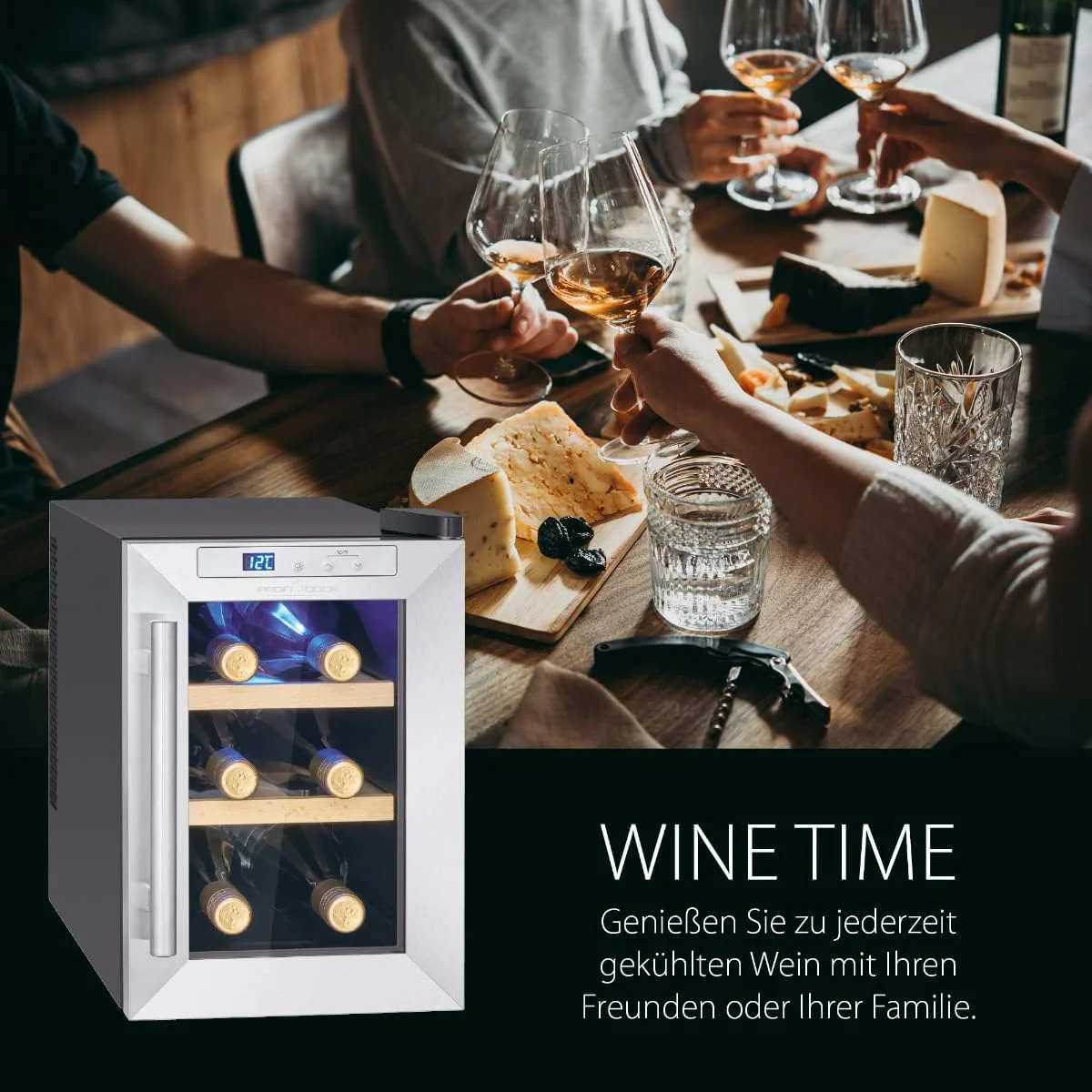 ProfiCook Weinkühlschrank | 6 Flaschen | Getränkekühlschrank | UV-beständige Glastür | Weinkühler | LED-Beleuchtung | 3 Lagerebenen - Davon 2 herausnehmbar | 11-18°C | PC-WK 1231 - Image 8