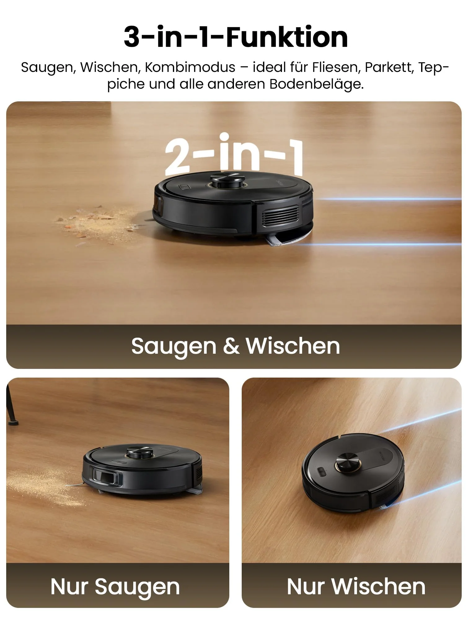 Proscenic Q20Plus Saugroboter mit Wischfunktion, 10000Pa 200min Staubsauger Roboter mit Beutellose Entleerungsstation, 3-in-1 Saug und Wischroboter für Tierhaare, Teppiche, Hartböden, Schwarz - Image 7