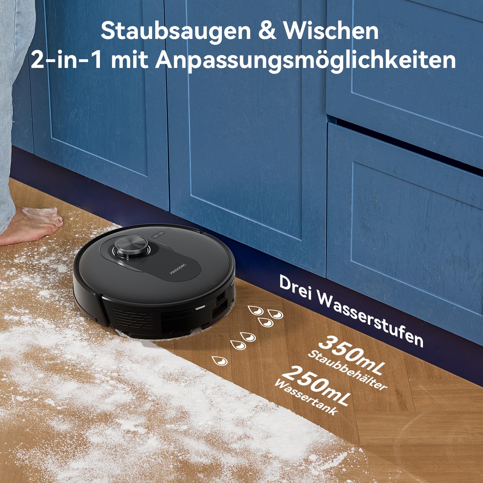 Proscenic Q8 Saugroboter mit Wischfunktion 5000Pa 200min Staubsauger Roboter Leistungsstark Laser Navigation mit 5 Karten, Steuerung über APP Alexa Siri IFTTT Google, für Böden Teppiche Tierhaare - Image 6
