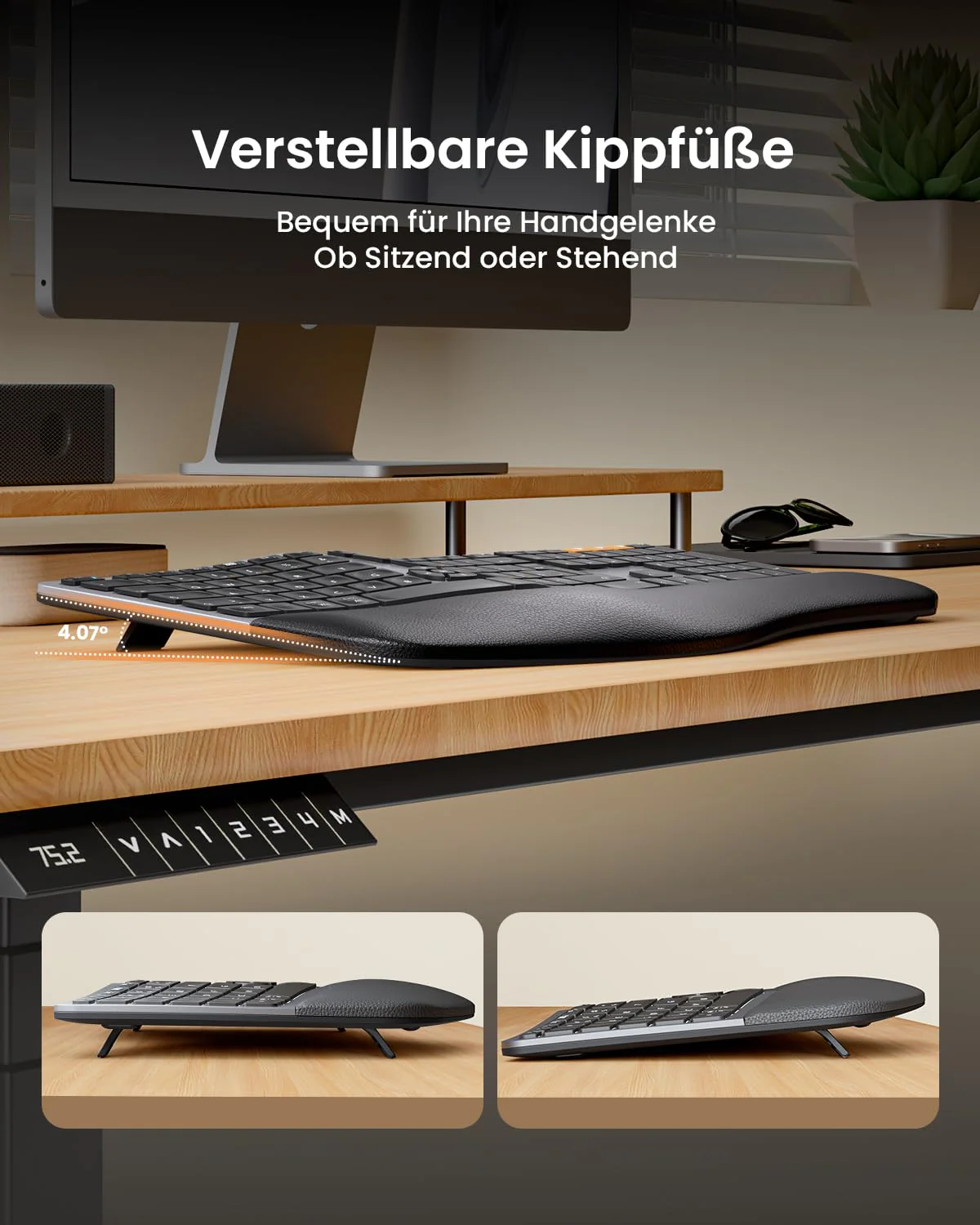 ProtoArc EKM01 Plus Tastatur Maus Set Kabellos Ergonomisch, Full Size Ergo Bluetooth Funkastatur mit Maus, Wireless Keyboard Split Design, Handgelenkauflage, Multi-Device, für Windows/Mac/Android - Image 3
