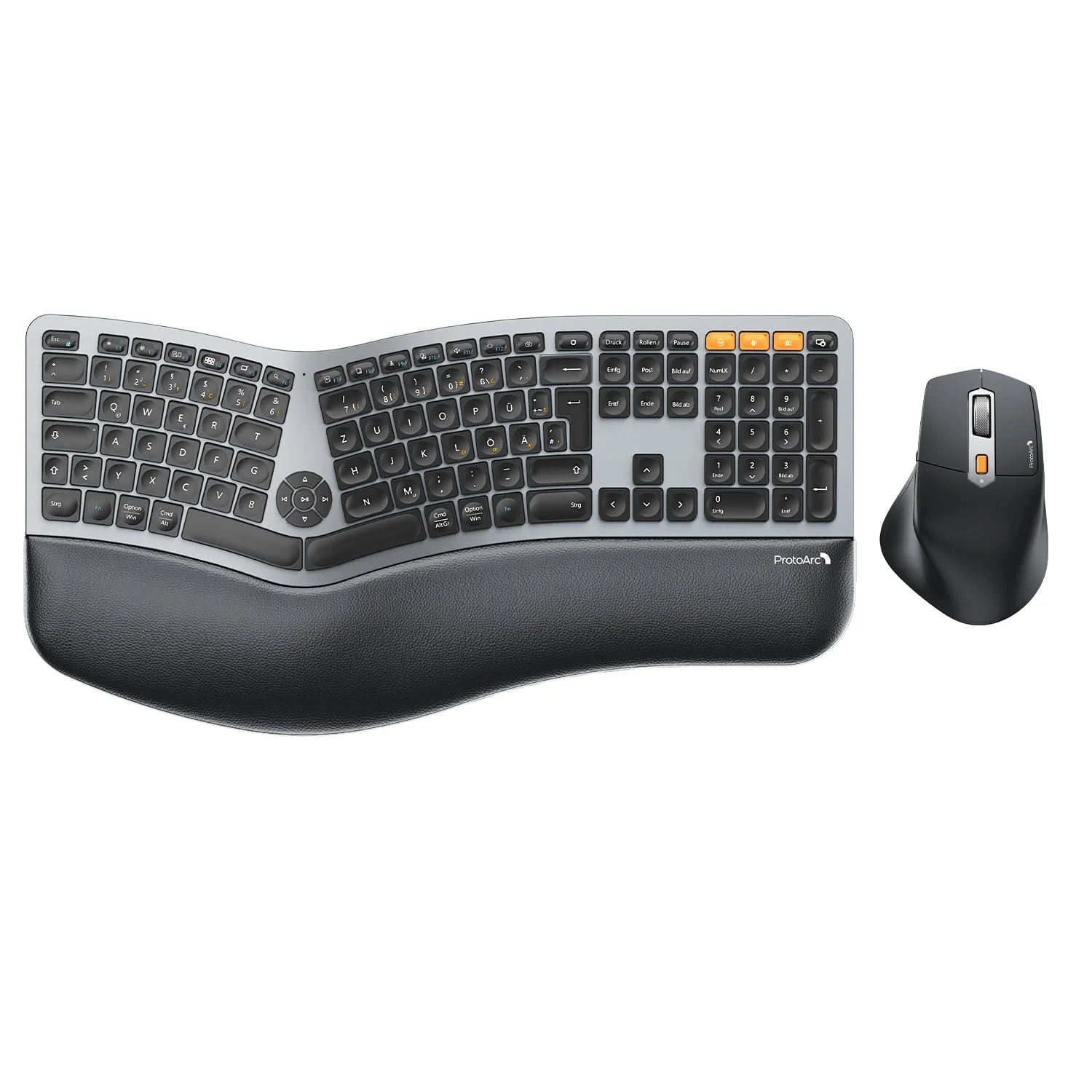 ProtoArc EKM01 Plus Tastatur Maus Set Kabellos Ergonomisch, Full Size Ergo Bluetooth Funkastatur mit Maus, Wireless Keyboard Split Design, Handgelenkauflage, Multi-Device, für Windows/Mac/Android - Image 4