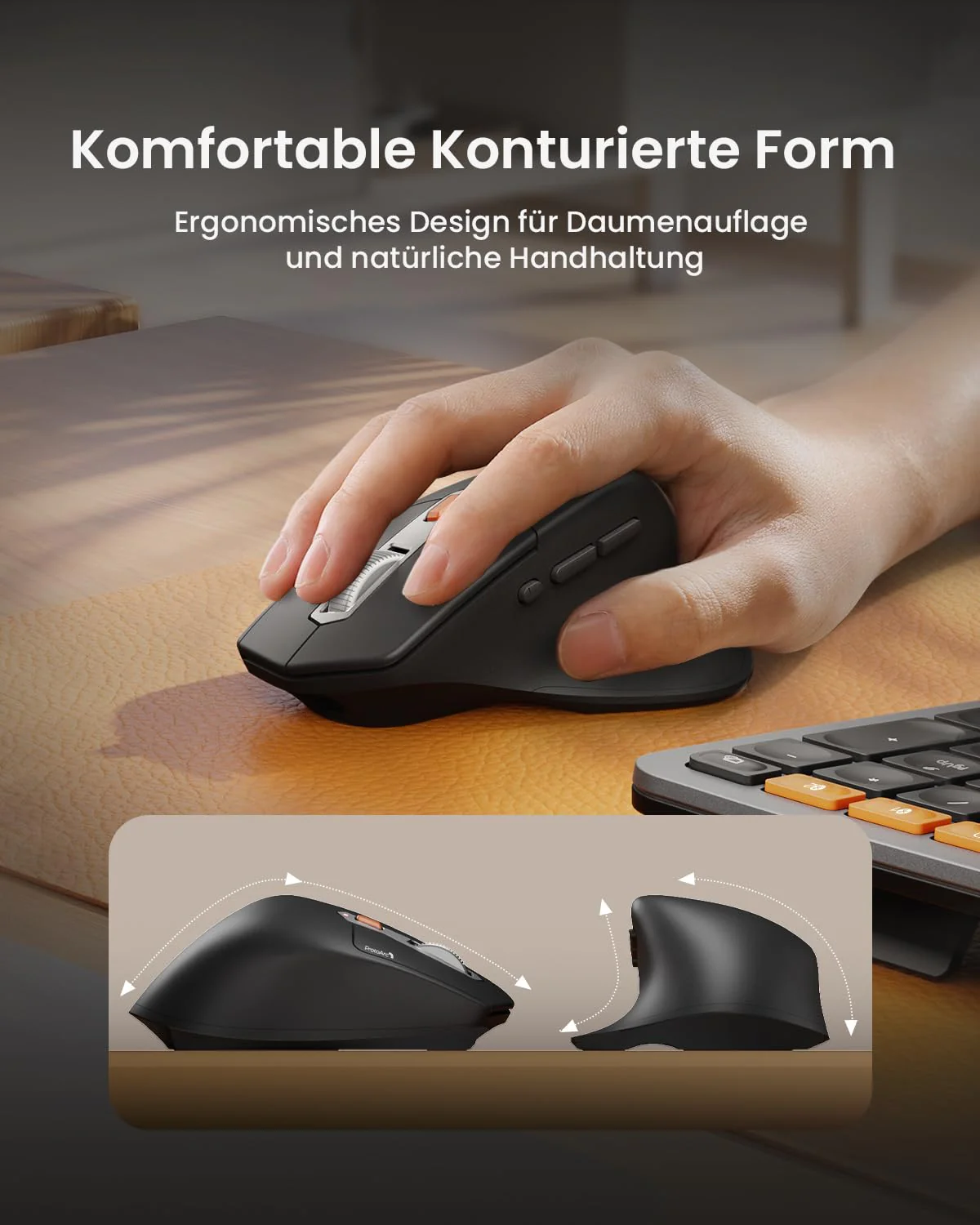 ProtoArc EKM01 Plus Tastatur Maus Set Kabellos Ergonomisch, Full Size Ergo Bluetooth Funkastatur mit Maus, Wireless Keyboard Split Design, Handgelenkauflage, Multi-Device, für Windows/Mac/Android - Image 5