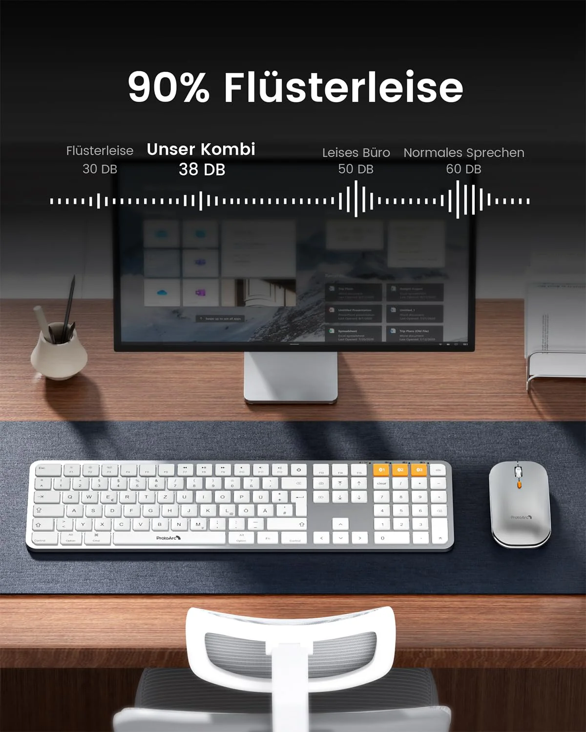 ProtoArc KM100-A Beleuchtet Tastatur Maus Set Kabellos für Mac, Bluetooth QWERTZ Funk Tastatur mit Maus, Wireless Flach Keyboard Multi-Gerät für MacBook Pro, MacBook Air, iMac, iPhone, iPad, Weiße - Image 6