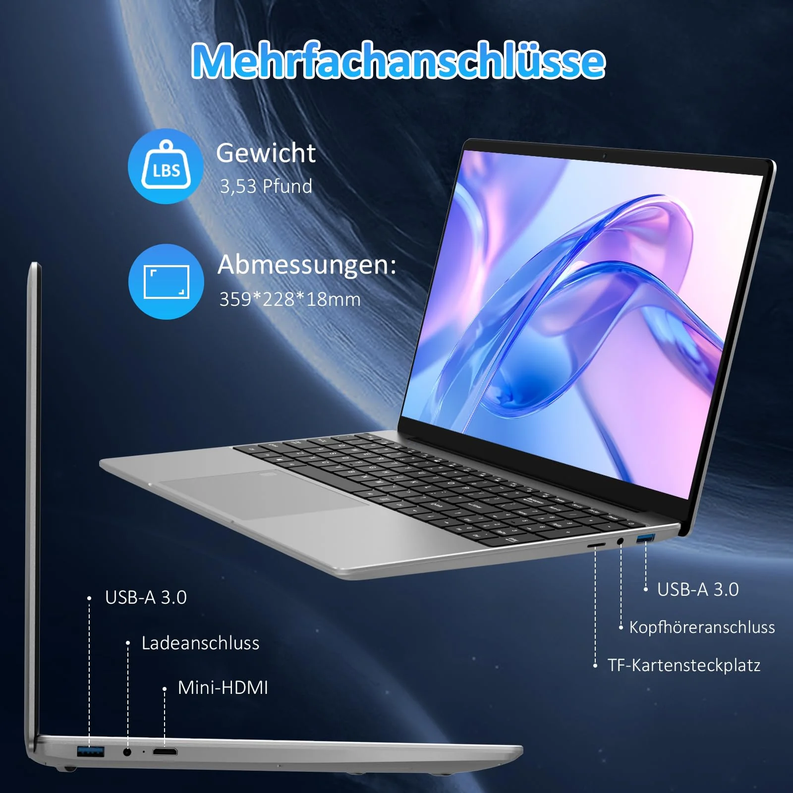 Pryloxen Laptop 15.6 Zoll, 32GB DDR4 1TB NVMe SSD, Quad-Core N150 (bis zu 3,60 GHz), with Fingerprint Unlock Notebook, Cooling Fan, Webcam, Dual Speakers, Mini HDMI, Student/Business Laptop - Image 4