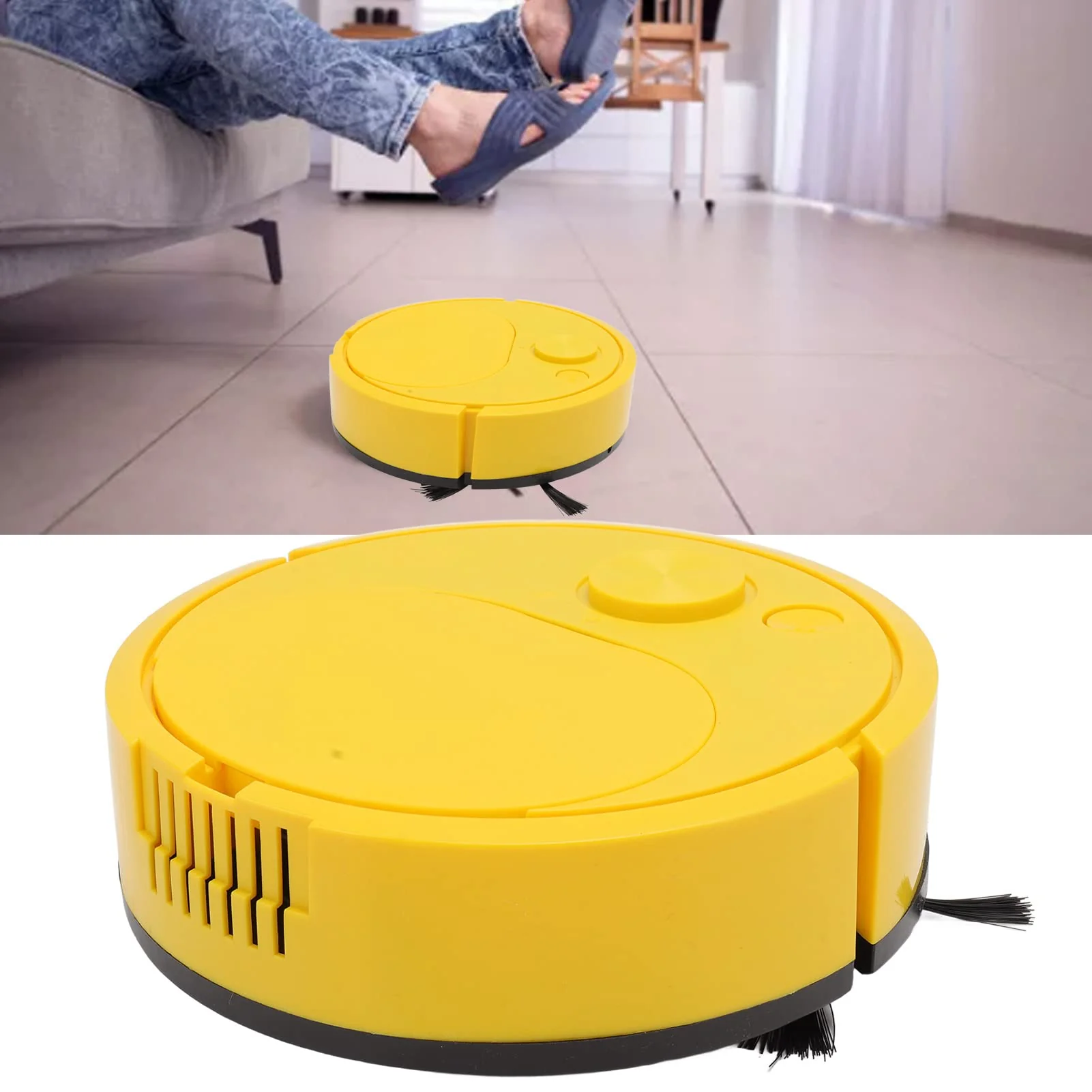 Pssopp Smart Sweeper Robot Staubsauger Mini Smart Sweeping Robot Automatische Kehrmaschine mit USB Aufladung für Steinböden Keramikfliesen Weiche Decken Marmorböden (Gelb) - Image 5
