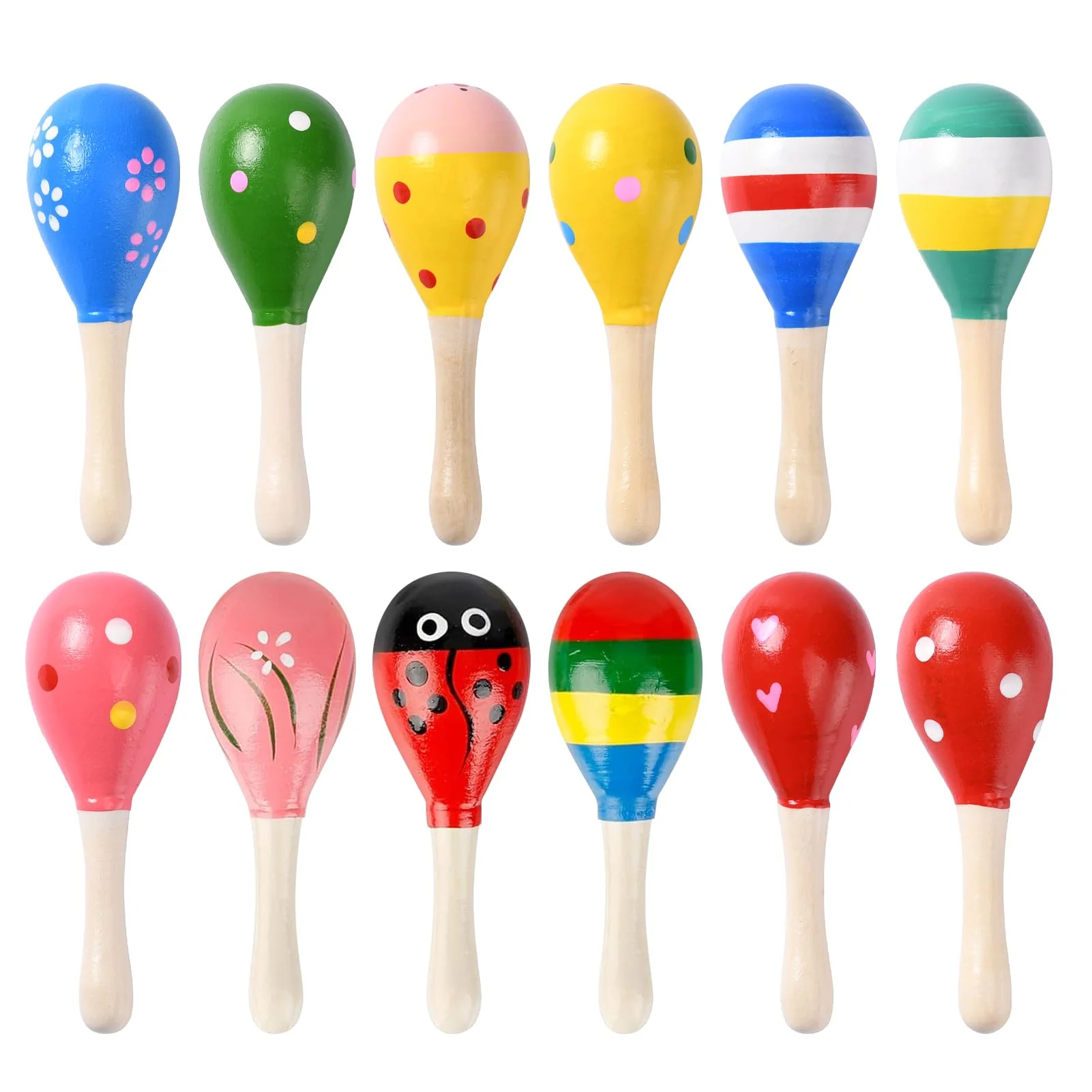 Pumwoy 12 Stück Maracas Musikinstrument (zufällige Farbe), Holzmaracas für Kinder frühkindliche Bildung, pädagogisches Musikspielzeug Shakers