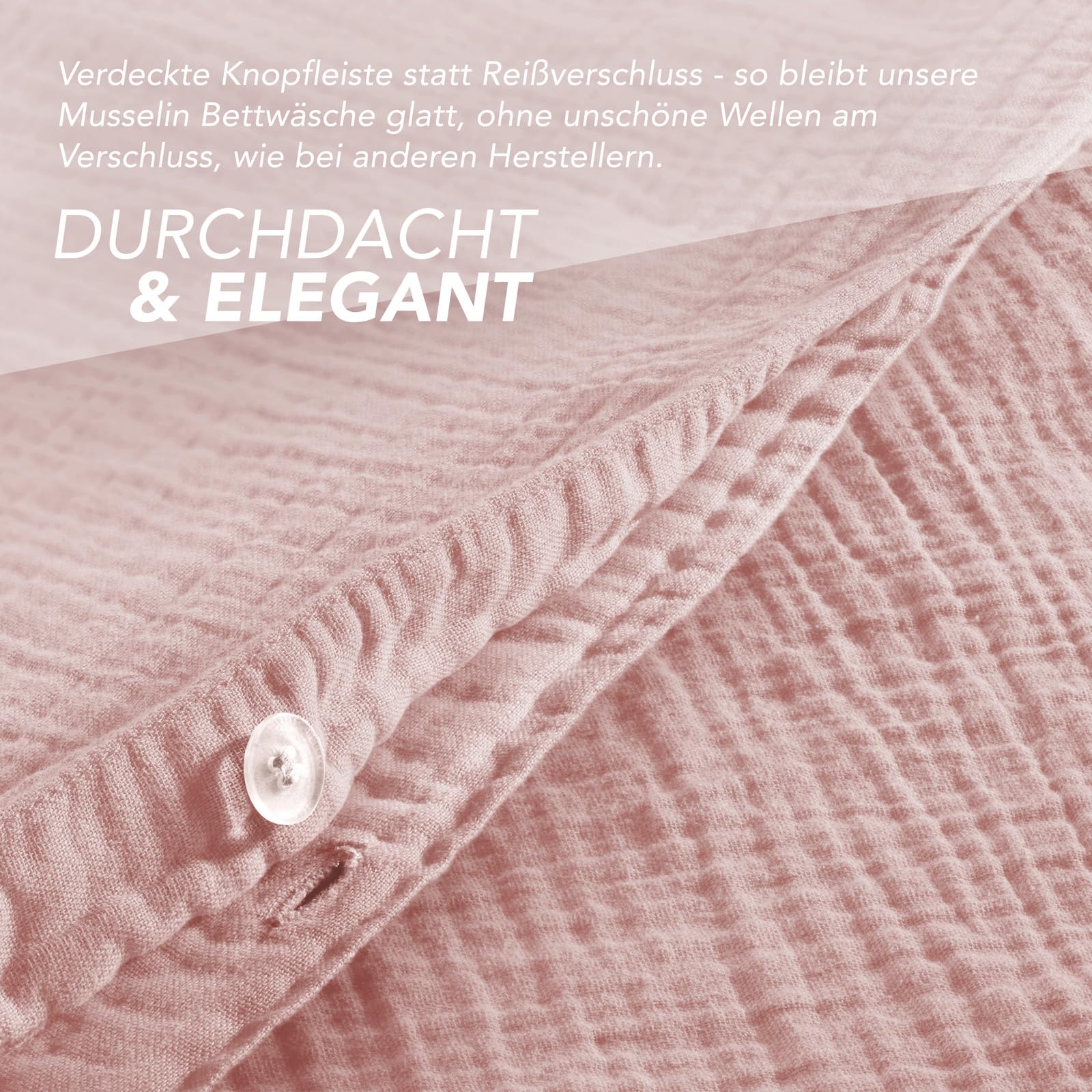 Pure Label Musselin Bettwäsche 135x200 cm mit einem Kissenbezug 80x80 cm aus 100% Baumwolle - Traumhaft weiche, kuschelige Bettwäsche-Sets in rosa aus Musselin - Image 2