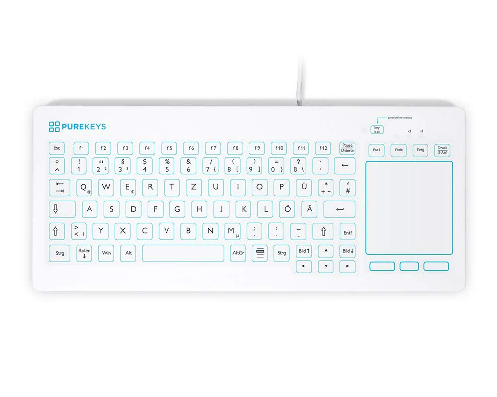 PUREKEYS Medizintastatur mit integriertem TOUCHPAD - USB-Kabel - Tastenlayout deutsch - Farbe:weiß │sehr guter Tastendruck│schnelle Desinfektion│Schutzklasse IP 66 - Image 3