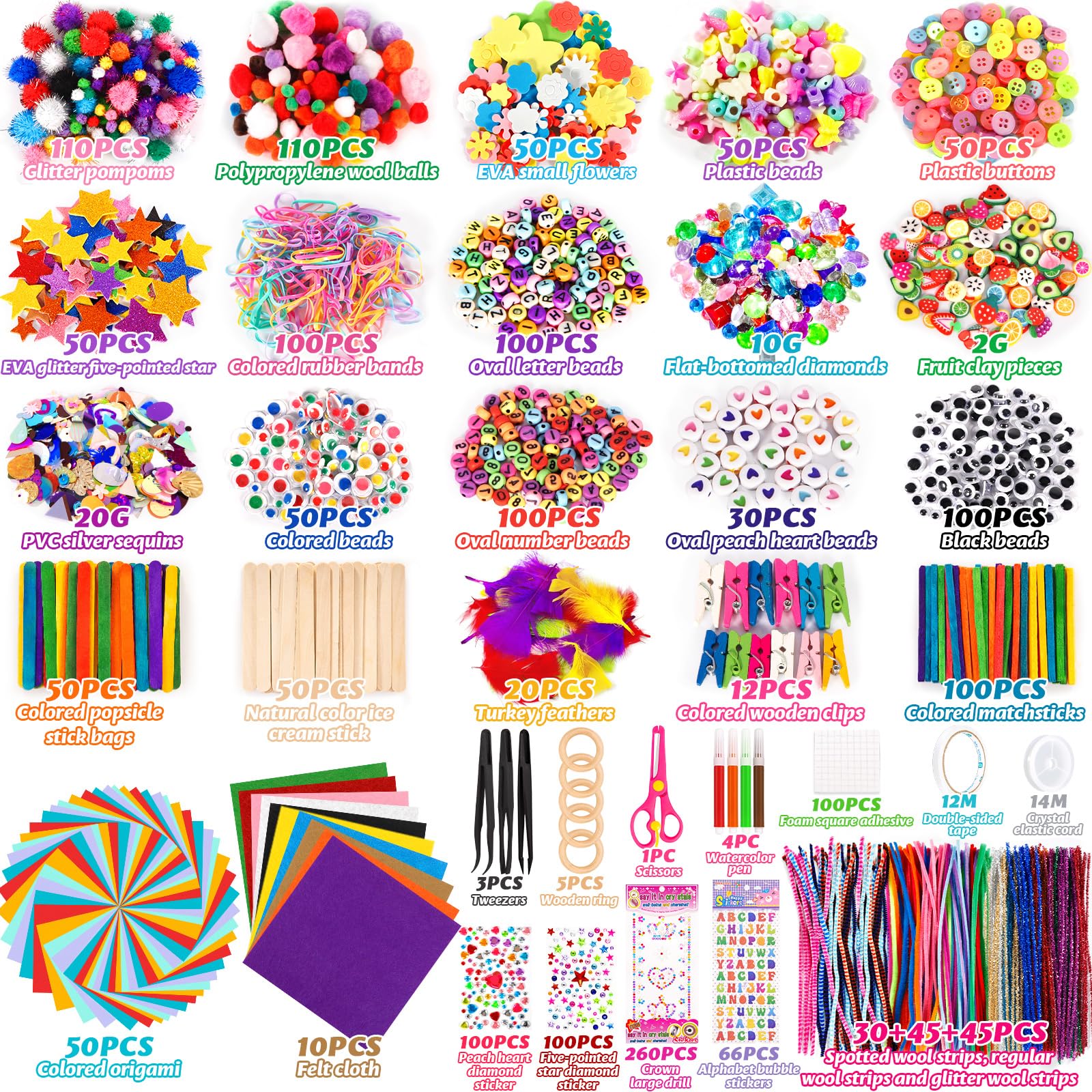Purpledi 3600+ Stück Bastelset für Kinder Bastelmaterial in Bastelkoffer, Bastelset Kinder DIY Basteln Bastelkoffer Bastelbedarf Material Set, Basteln Geschenk für Geburtstag,Weihnachten,Kindertag - Image 7