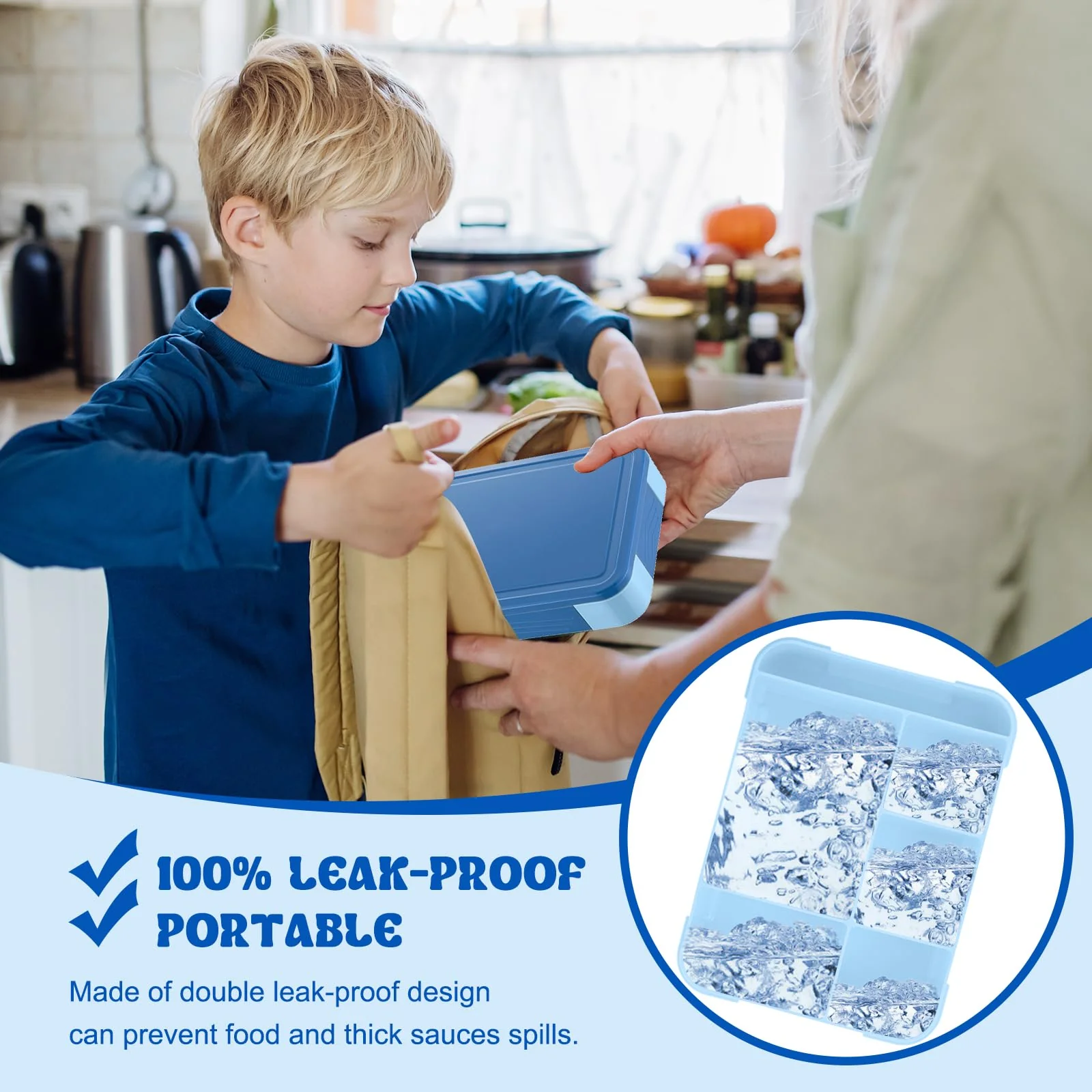 PUWOWYE Brotdose Kinder mit Fächern, Bento Box Kinder, 1330 ml Auslaufsicher Lunchbox Kinder, Brotbox für Mädchen & Jungen, geeignet für Schule, Kindergarten & Ausflüge BPA frei (Blau) - Image 3