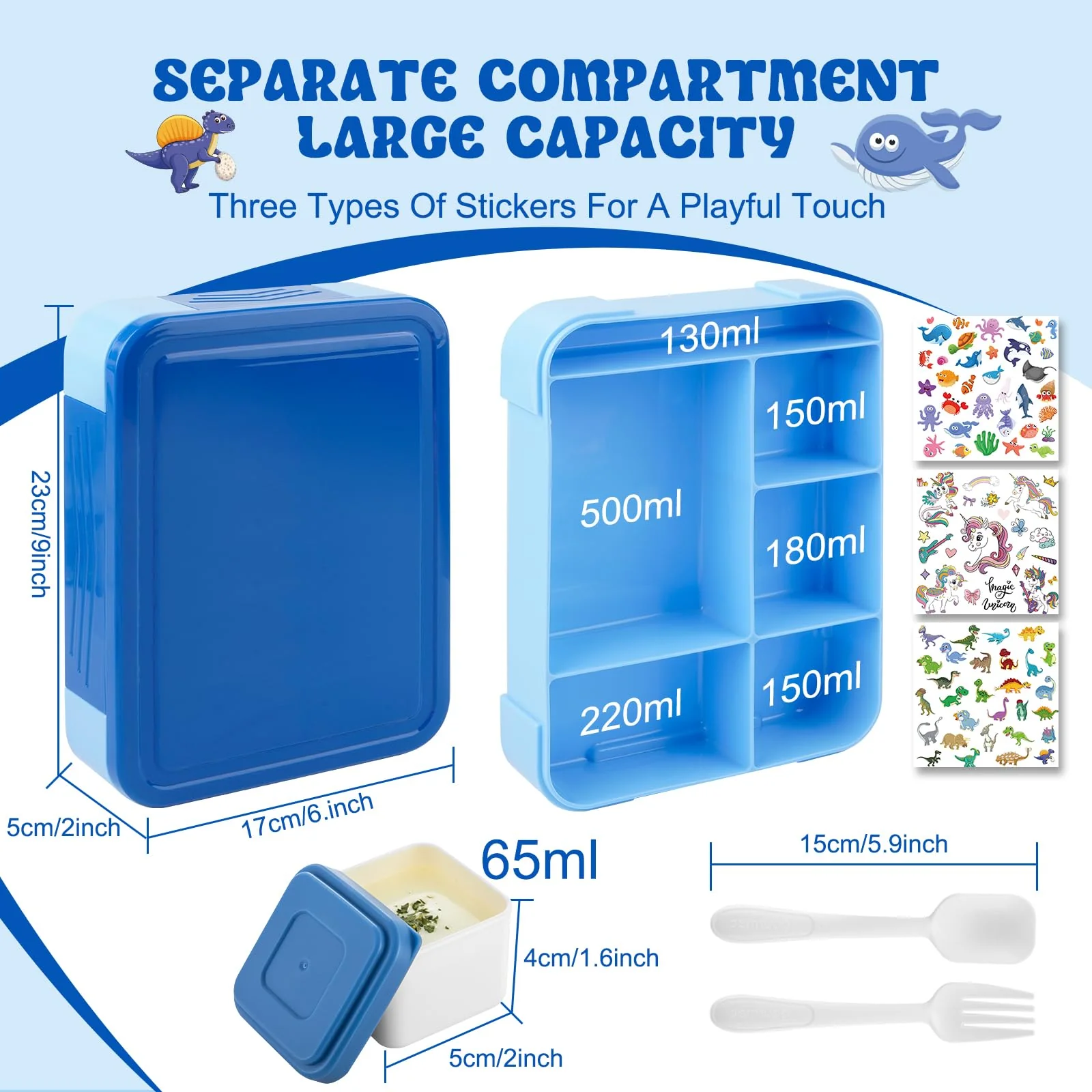 PUWOWYE Brotdose Kinder mit Fächern, Bento Box Kinder, 1330 ml Auslaufsicher Lunchbox Kinder, Brotbox für Mädchen & Jungen, geeignet für Schule, Kindergarten & Ausflüge BPA frei (Blau) - Image 6