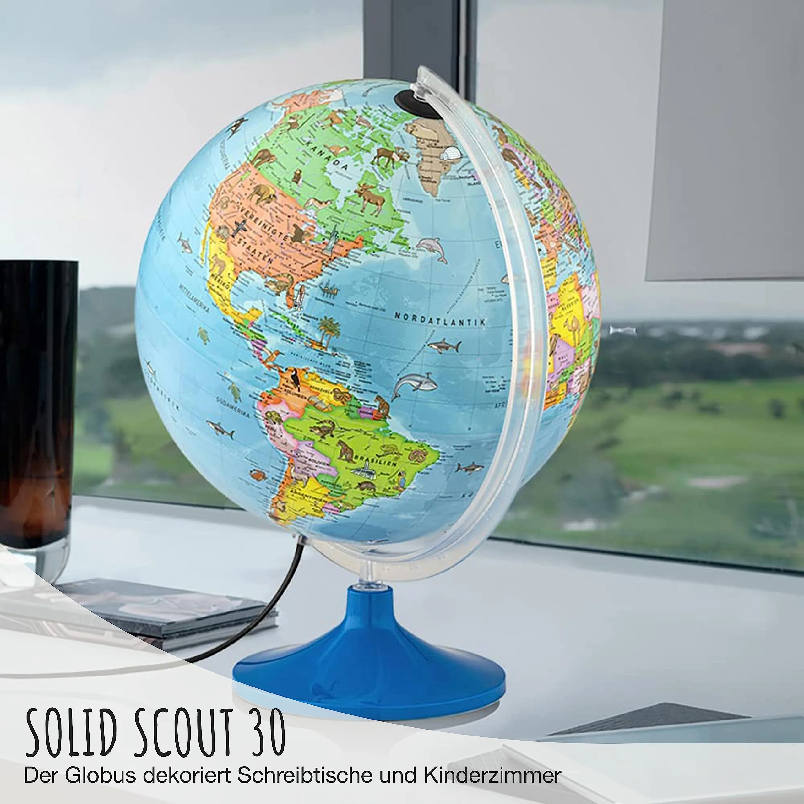 Q atmosphere® Solid Scout 30 - Kinder-Globus - beleuchteter 30cm Globus mit stabilem, drehbarem Standfuß, deutsches Kartenbild mit vielen Abbildungen für Kinder und Jugendliche inkl. Infoheft, LED - Image 3