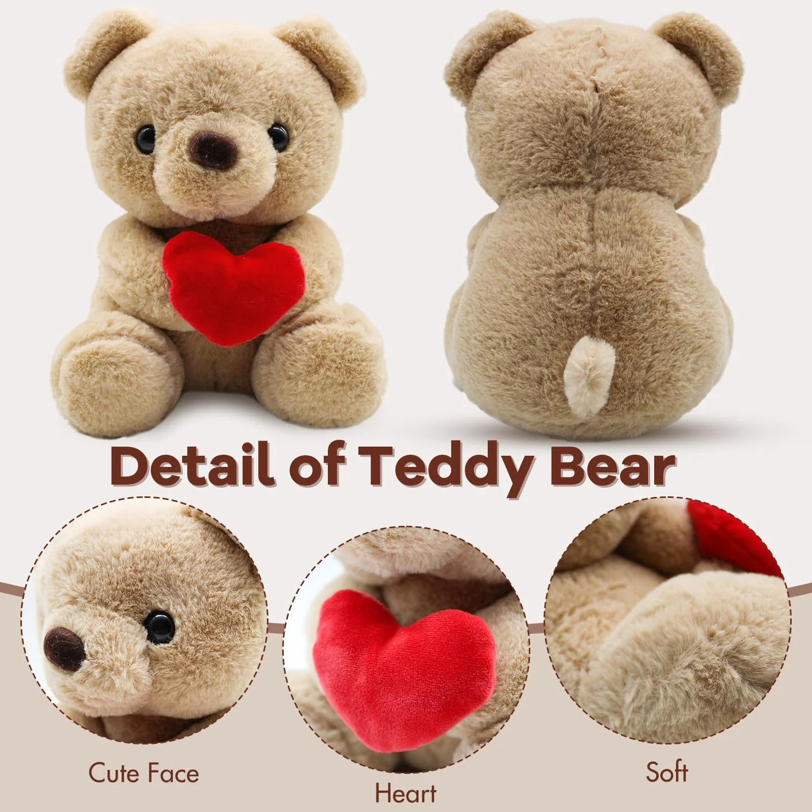 QIGEEKU Teddybär, Stofftier Teddy, Plüsch-Bär, Teddy mit Liebe, Kuscheltier Spielzeug Dekozimmer Kissen, Soft Cuddly Friends, Plüschteddy Schmusetier Plüschtier 25 cm, Hellbraun - Image 5