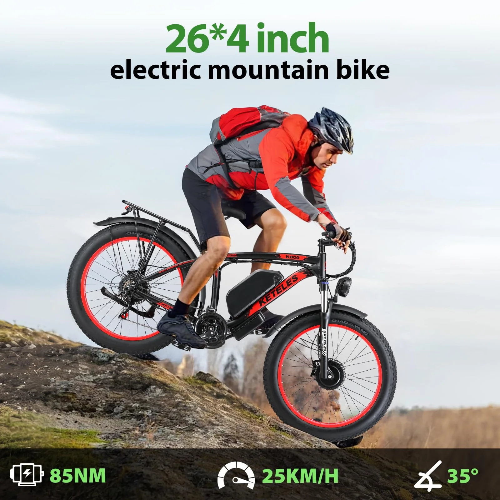 QIKAITU E Bike, 23A/1104Wh Akku Elektrofahrrad Ebike mit Telefonhalter, E Fatbike mit 26" x 4.0 Tire, 250W E-Bike 90KM Range 21-Gang Hydraulische Scheibenbremsen LCD-Anzeige (Weiß) - Image 2