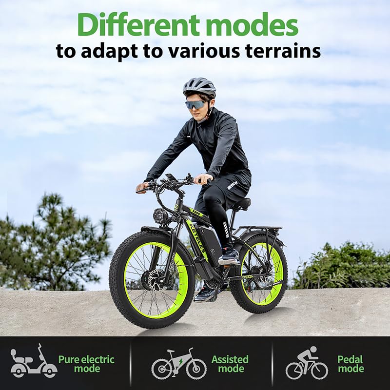 QIKAITU E Bike, 23A/1104Wh Akku Elektrofahrrad Ebike mit Telefonhalter, E Fatbike mit 26" x 4.0 Tire, 250W E-Bike 90KM Range 21-Gang Hydraulische Scheibenbremsen LCD-Anzeige (Weiß) - Image 3