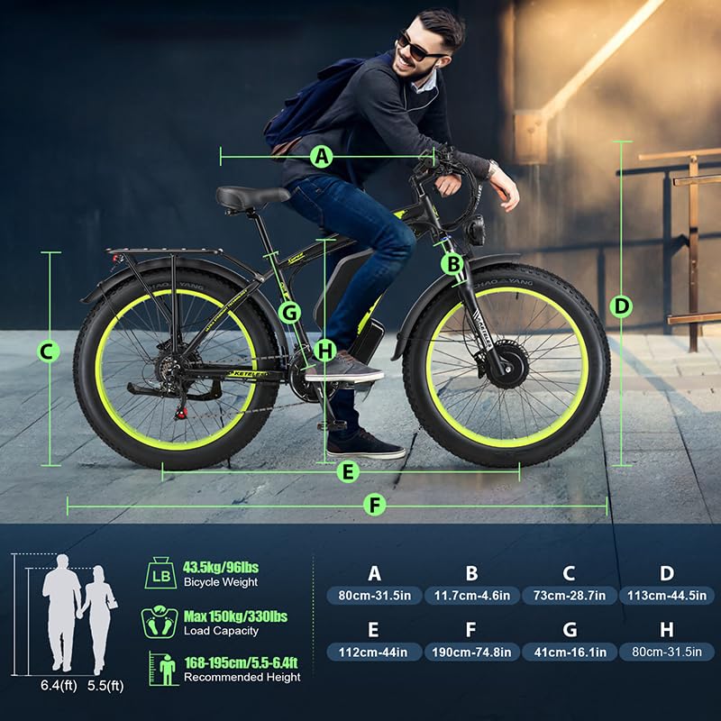 QIKAITU E Bike, 23A/1104Wh Akku Elektrofahrrad Ebike mit Telefonhalter, E Fatbike mit 26" x 4.0 Tire, 250W E-Bike 90KM Range 21-Gang Hydraulische Scheibenbremsen LCD-Anzeige (Weiß) - Image 7