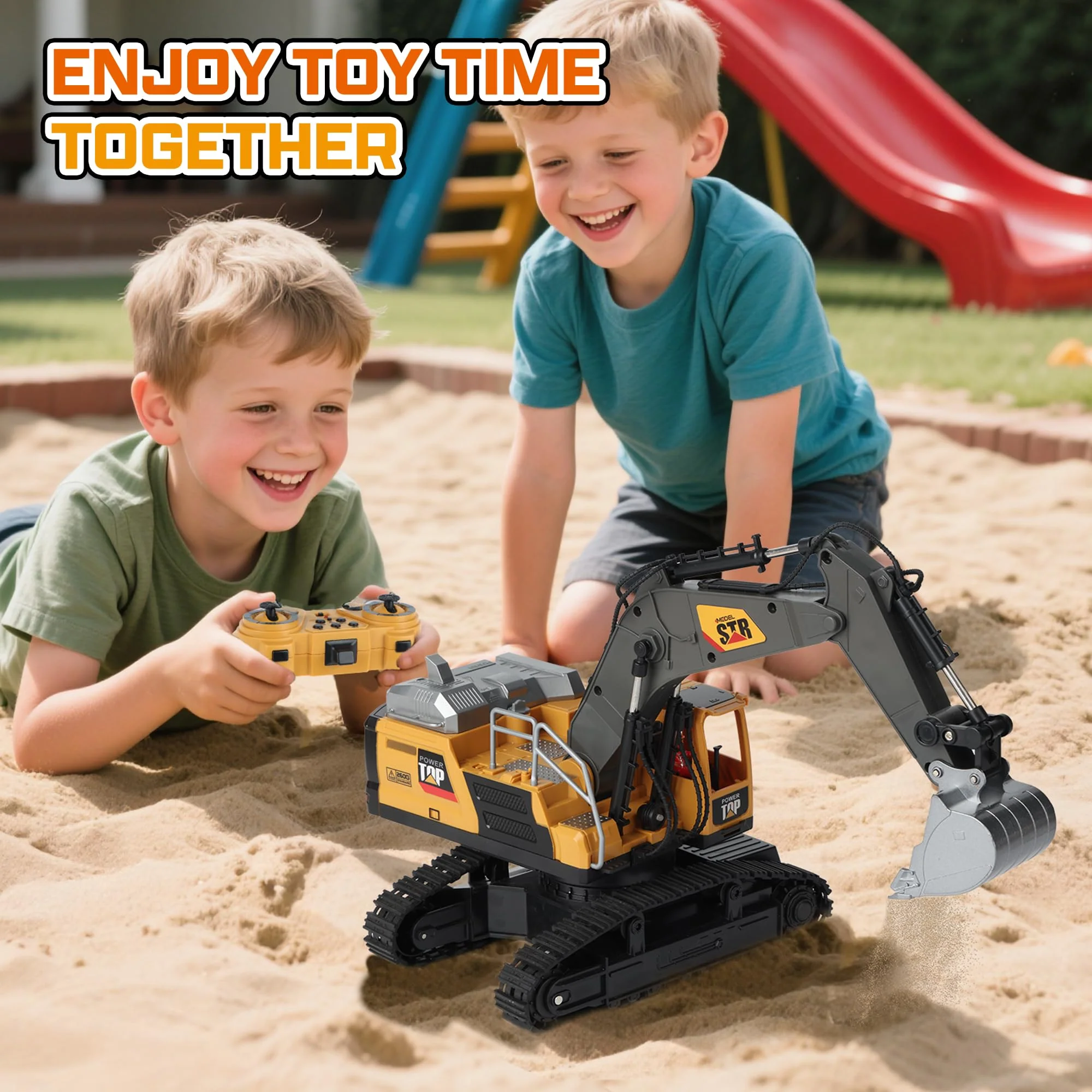 QiquBox RC Ferngesteuerter Bagger Spielzeug für ab 3 4 5 6 7 8 9 Jahren Junge - Bagger Spielzeugautos Metall Schaufel mit Spray Licht Ton, 680° Drehung Ferngesteuertes Auto für Jungen Geschenk Kinder - Image 7