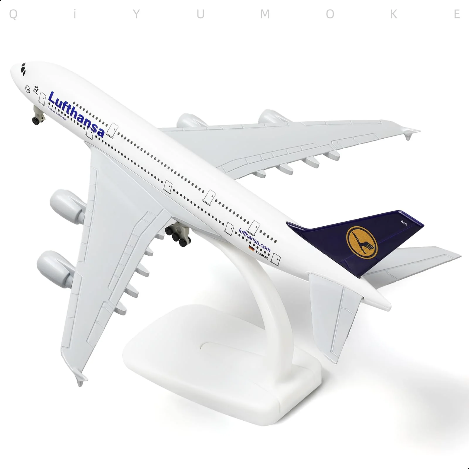 QIYUMOKE 1/300 Metallflugzeugmodell für Lufthansa A380 mit Ständer (7.5 Zoll), geeignet für Luftfahrtbegeisterte als Geschenk oder Ausstellungsdekoration - Image 4