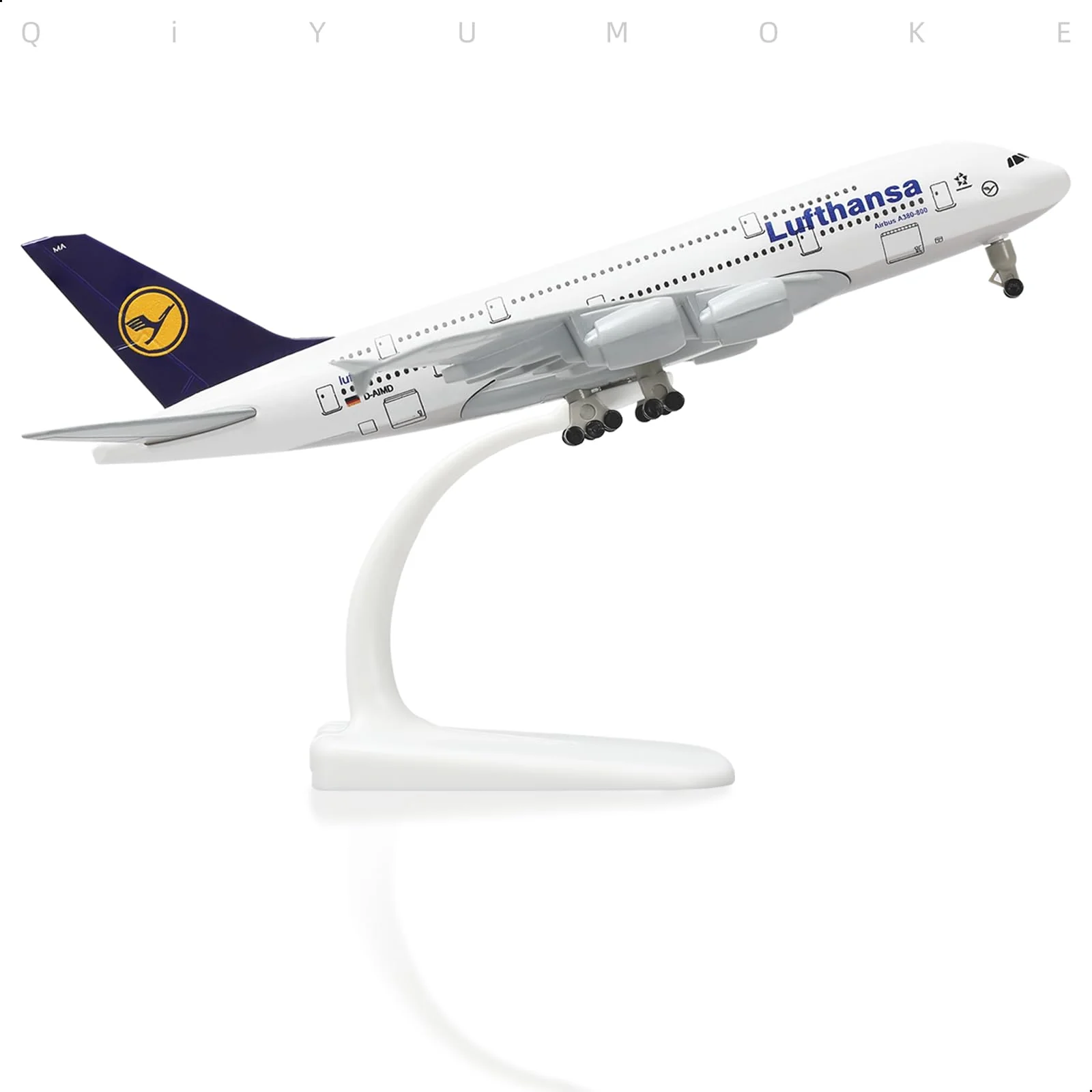 QIYUMOKE 1/300 Metallflugzeugmodell für Lufthansa A380 mit Ständer (7.5 Zoll), geeignet für Luftfahrtbegeisterte als Geschenk oder Ausstellungsdekoration - Image 5