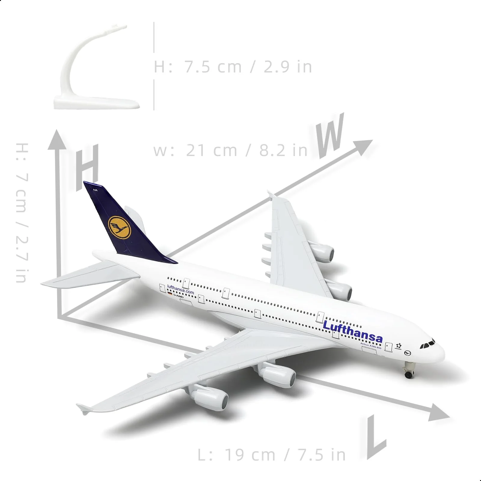QIYUMOKE 1/300 Metallflugzeugmodell für Lufthansa A380 mit Ständer (7.5 Zoll), geeignet für Luftfahrtbegeisterte als Geschenk oder Ausstellungsdekoration - Image 6