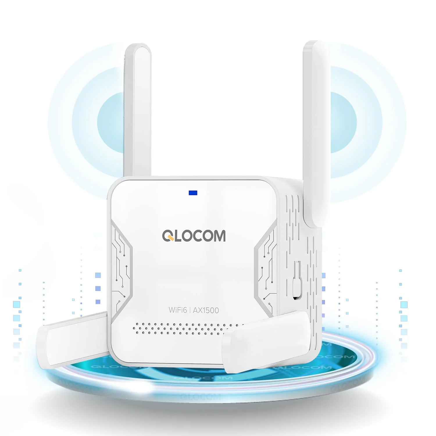 QLOCOM 2025 Neuestes WiFi 6 WLAN Verstärker Repeater AX1500Mbit/s, WiFi Repeater Dualband 5GHz/2.4GHz mit Ethernet Port, Internet Booster Kompatibel Allen WLAN Geräten