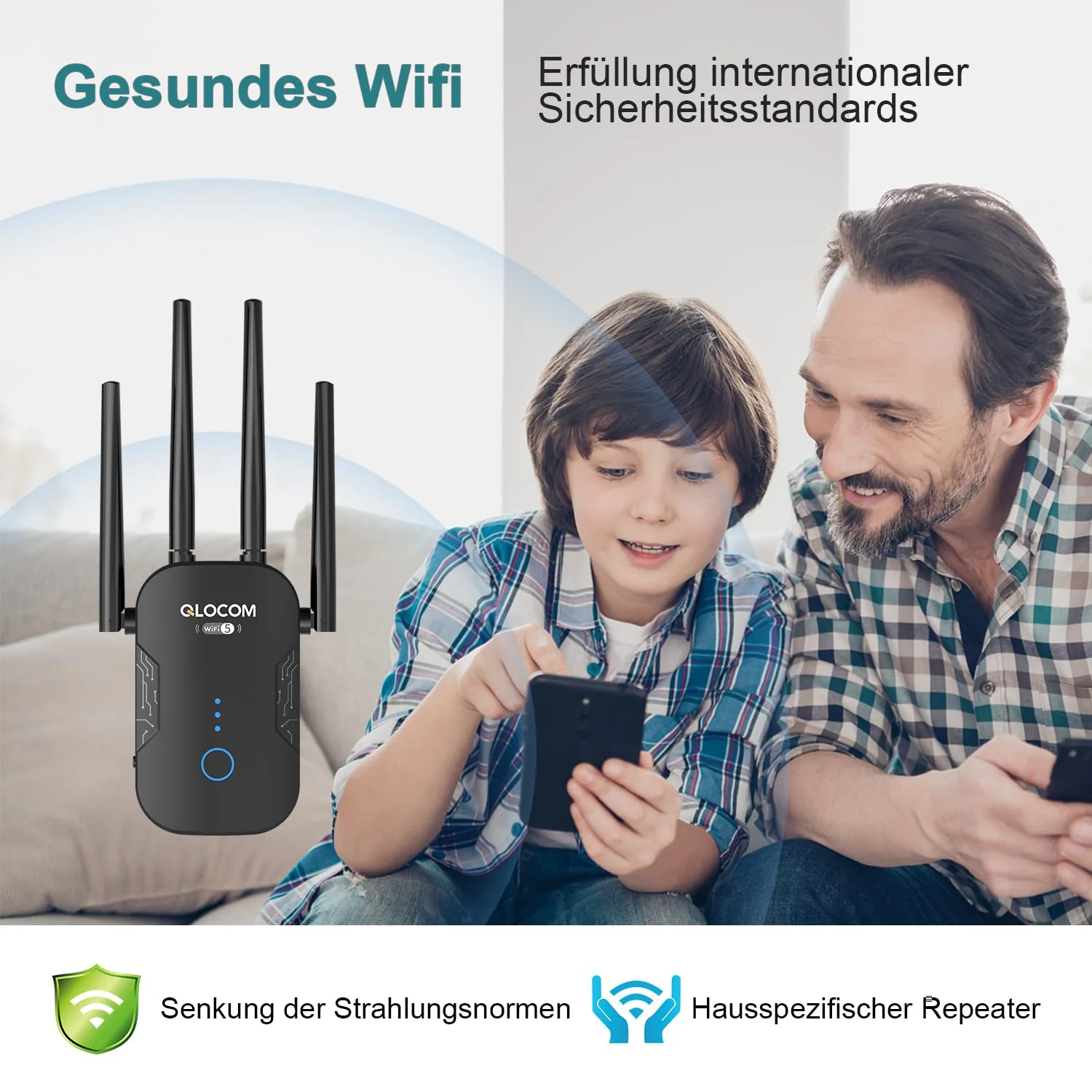 QLOCOM 2025 Neuestes WLAN Verstärker 1200Mbit/s WLAN Repeater, Dualband 5GHz & 2.4GHz WiFi Booster mit WPS, WiFi Internet Verstärker Kompatibel Allen WLAN Geräten - Image 4