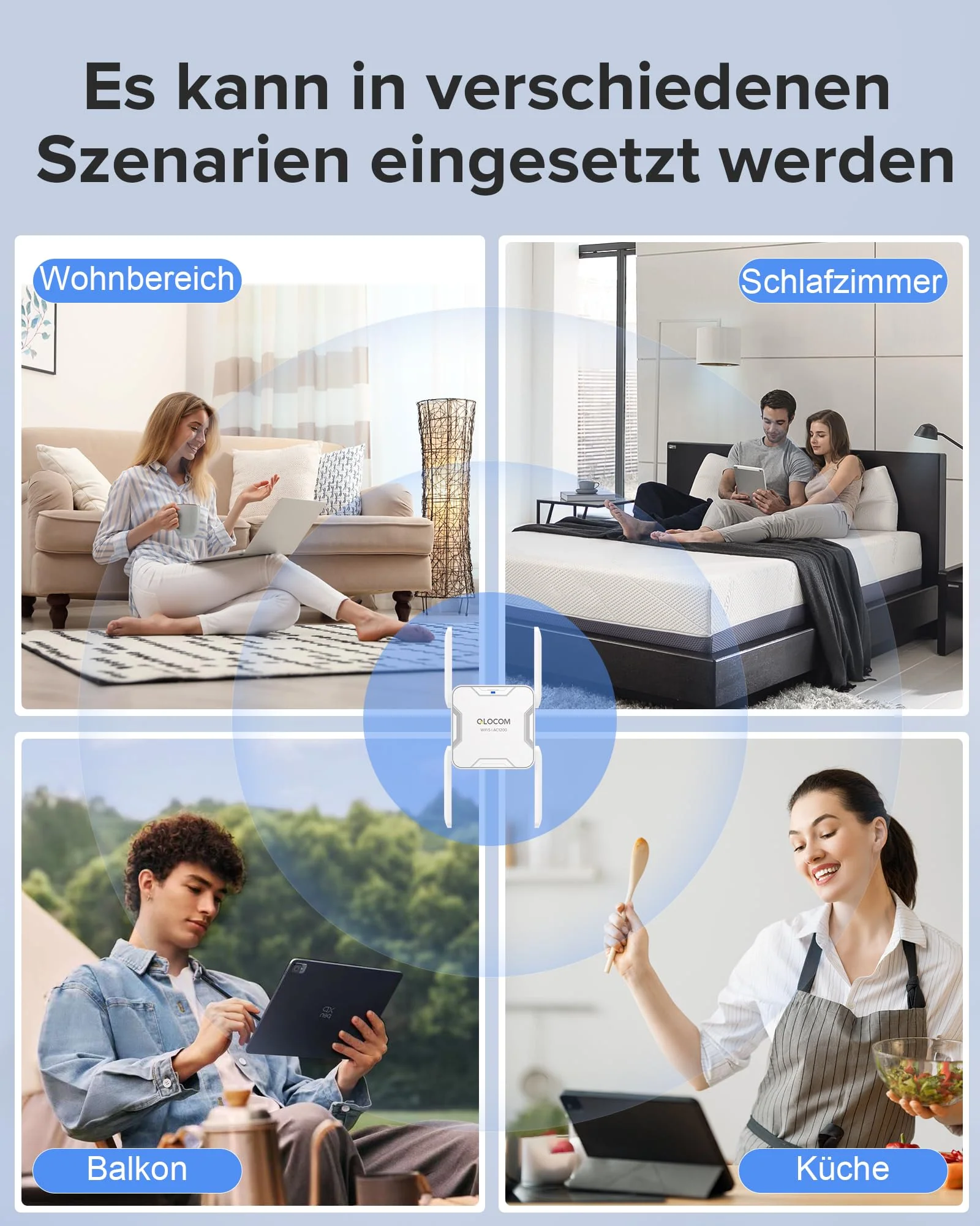 QLOCOM 2025 Neuestes WLAN Verstärker WLAN Repeater AC1200 (867MBit/s 5GHz + 300MBit/s 2,4GHz), DualBand WiFi Internet Verstärker mit Ethernet Port, Kompatibel Allen WLAN Geräten - Image 4
