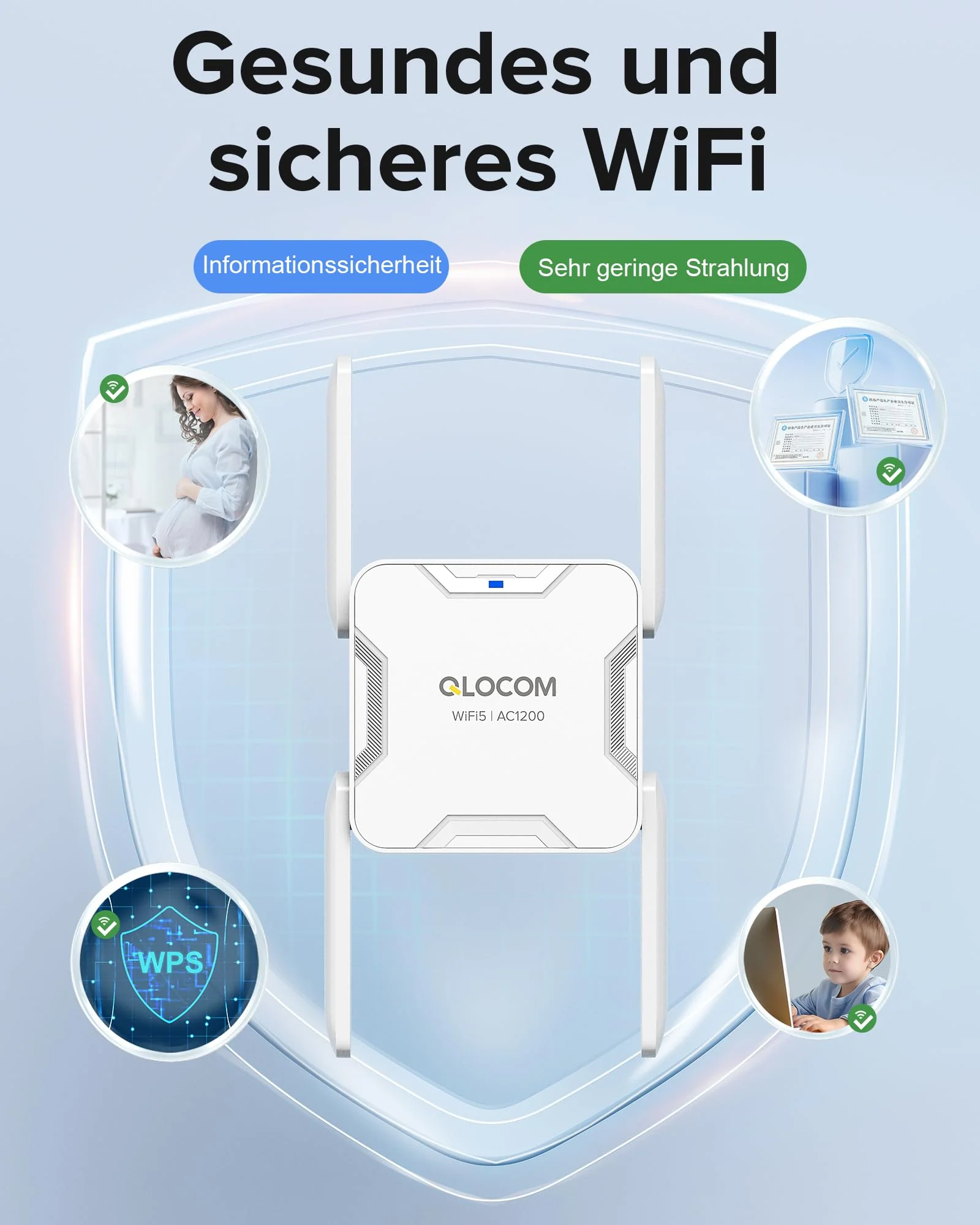 QLOCOM 2025 Neuestes WLAN Verstärker WLAN Repeater AC1200 (867MBit/s 5GHz + 300MBit/s 2,4GHz), DualBand WiFi Internet Verstärker mit Ethernet Port, Kompatibel Allen WLAN Geräten - Image 6