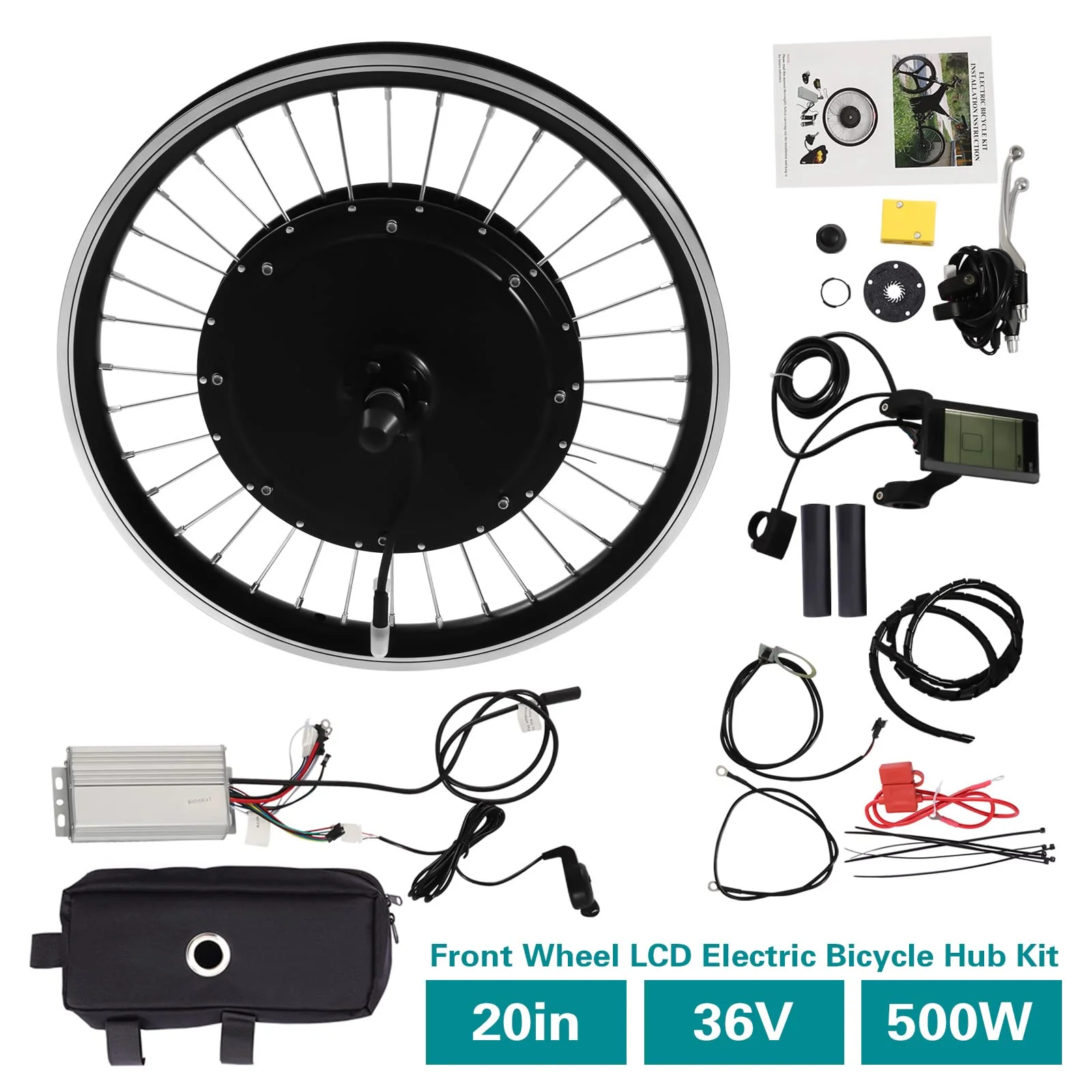 Queeucaer 20Zoll 36V 500W E-Bike Vorderrad Umbausatz LCD Motor Conversion Kit(außer Batterie) - Image 5