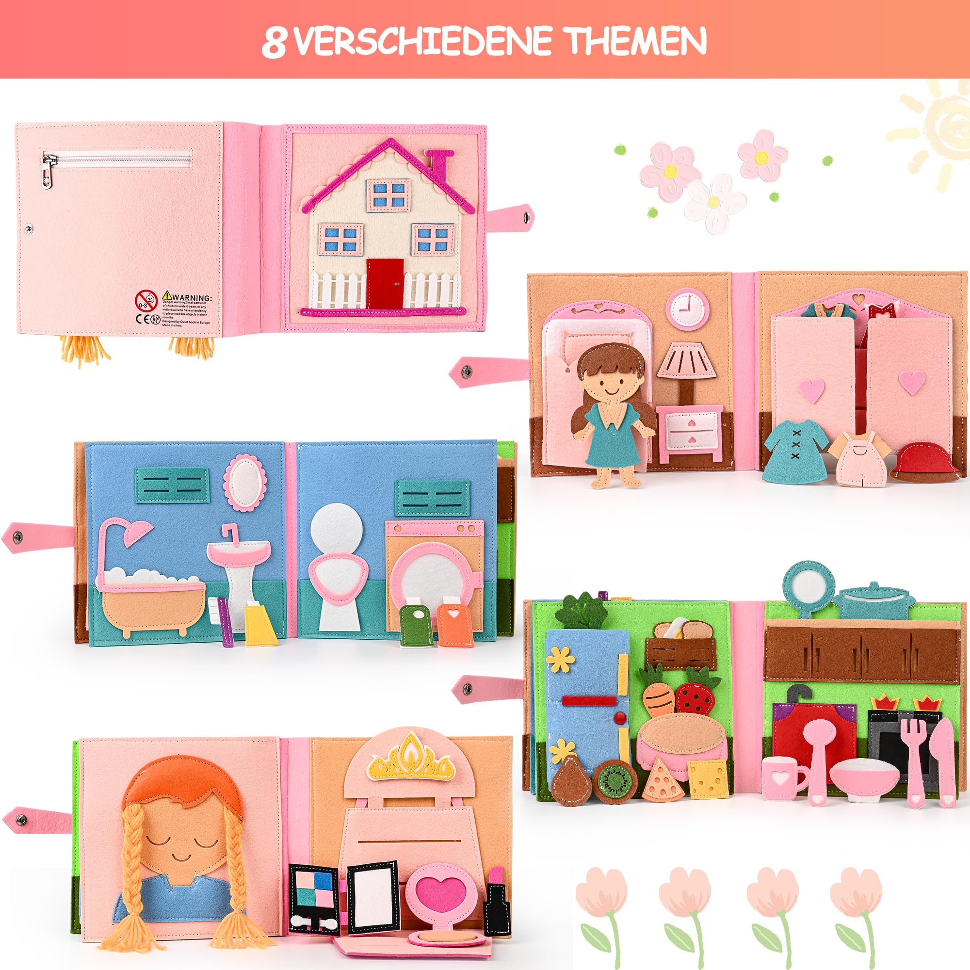 Quiet Book 2 Jahre | Babybücher aus Weichem Stoff Früh Lernen Lebenskompetenzen Lernspielzeug 3D Filz ab 1-6 Jahr Geschenk für Mädchen Jungen - Image 8