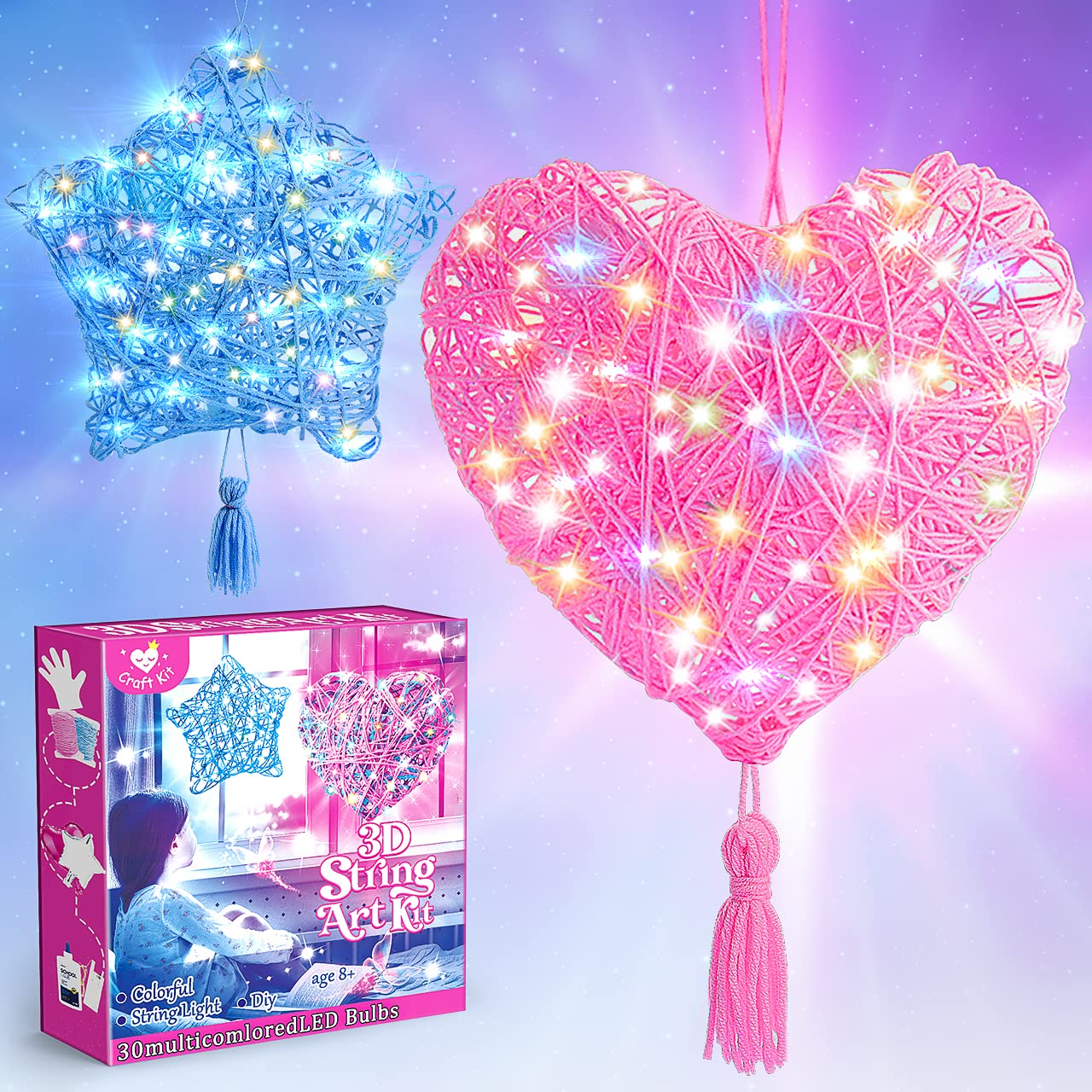 Qukir Bastelset Mädchen, 3D String Art Kit für Kinder ab 9 10 11 Jahre Geschenk 8 9 10 Jahr Mädchen Für Spiele ab 9-14 Jahren Laterne Handgefertigte Dekorationen