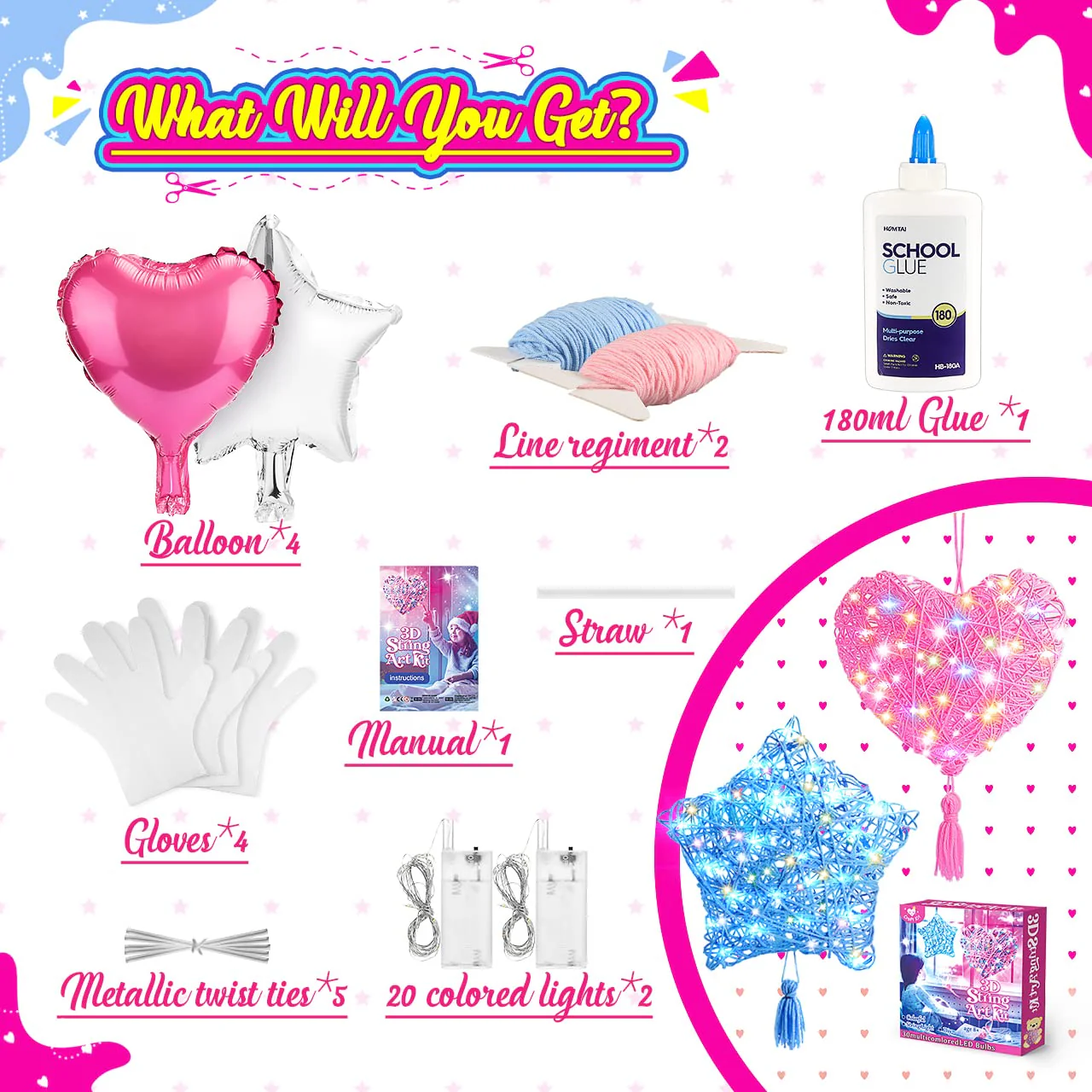 Qukir Bastelset Mädchen, 3D String Art Kit für Kinder ab 9 10 11 Jahre Geschenk 8 9 10 Jahr Mädchen Für Spiele ab 9-14 Jahren Laterne Handgefertigte Dekorationen - Image 3