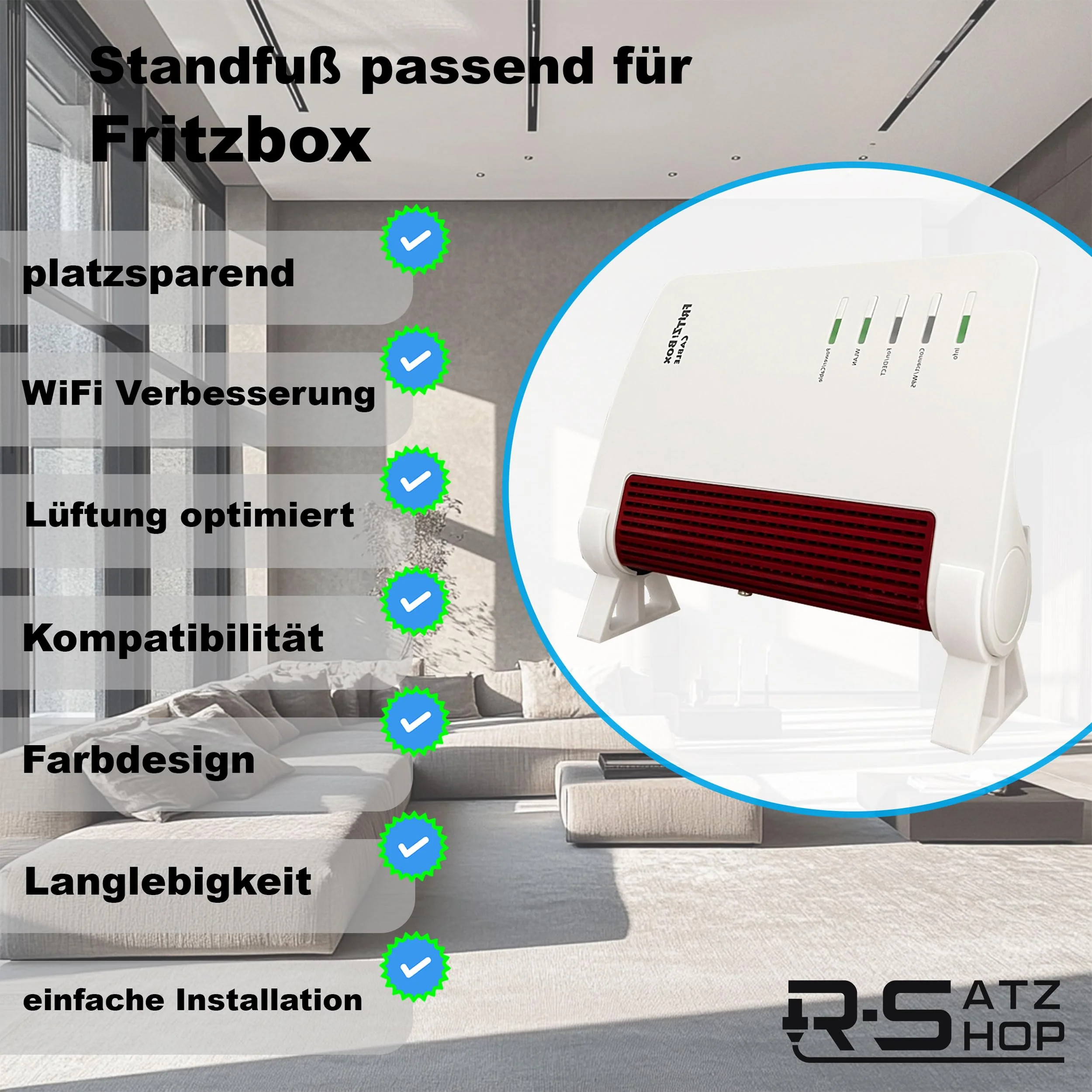 R-Satz Shop Standfuß Ständer passend für Fritzbox 6670 Cable und 7590 AX in Schwarz oder Weiß (2er Set) (Weiß)