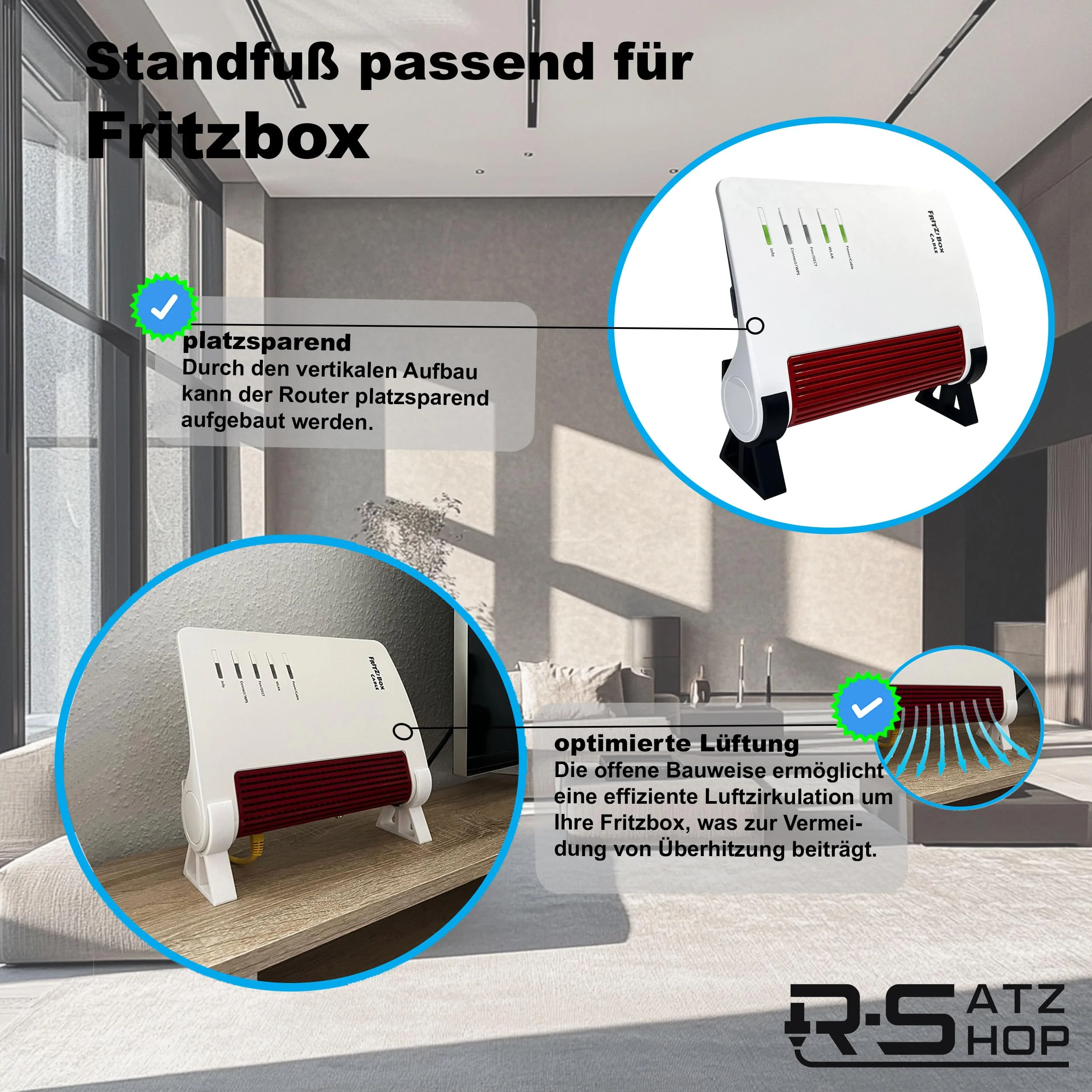 R-Satz Shop Standfuß Ständer passend für Fritzbox 6670 Cable und 7590 AX in Schwarz oder Weiß (2er Set) (Weiß) - Image 10