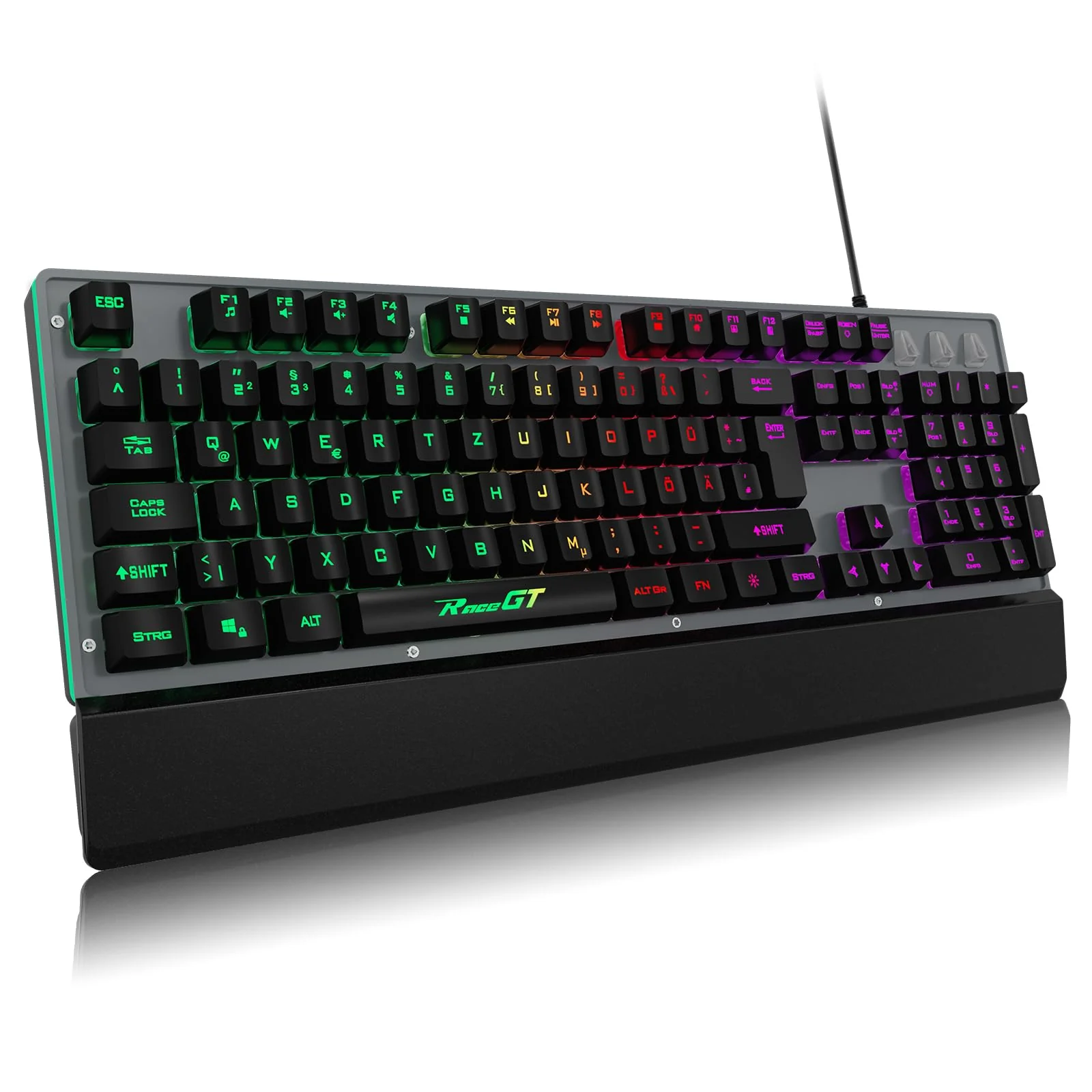 RaceGT Gaming Tastatur Kabel, Tastaturen LED Handballenauflage Beleuchtet Full Size Metallplatte Keyboard mit Nummernblock, Multimedia Tasten, DE QWERTZ Layout, für Office PC Gamer Laptop Xbox - Image 2