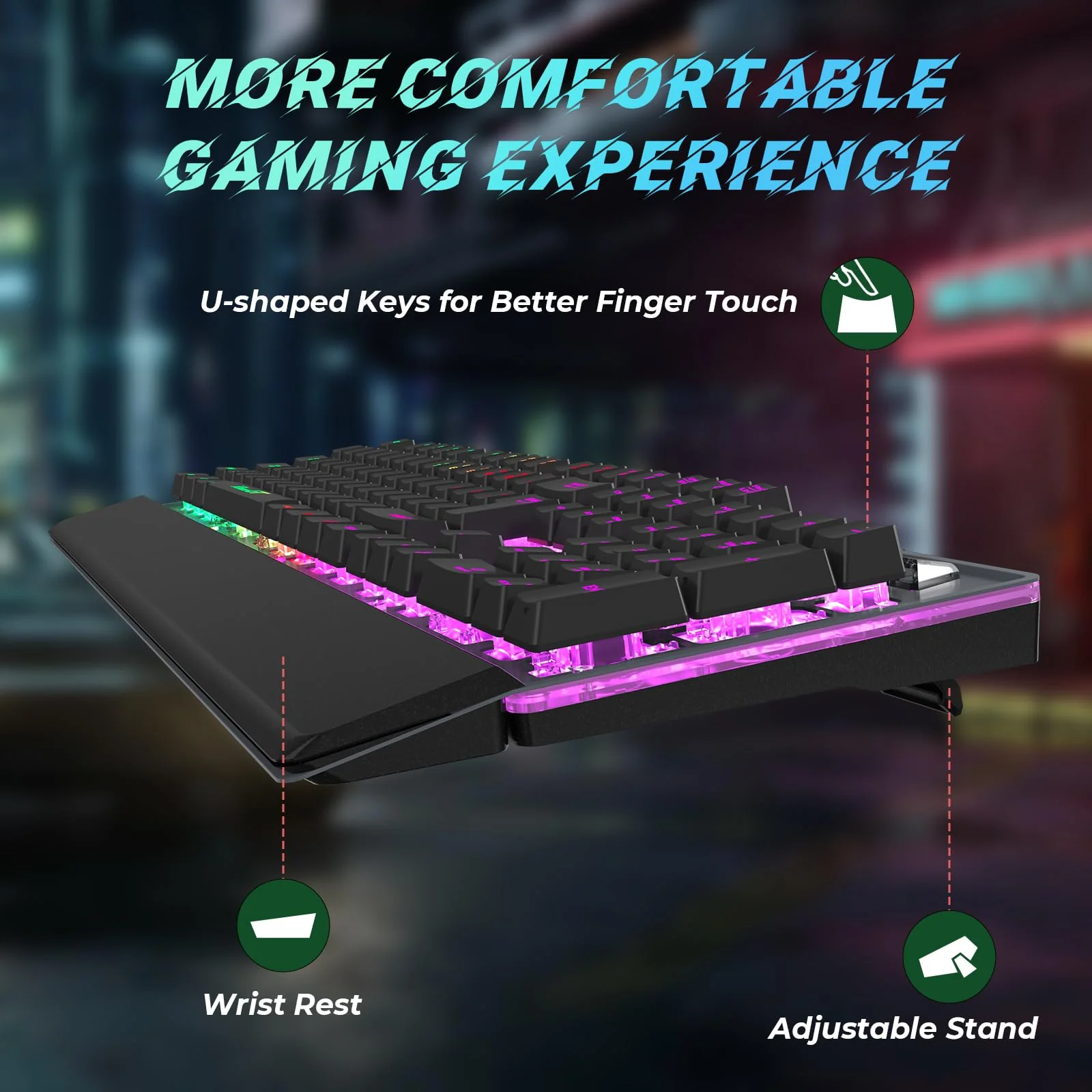 RaceGT Gaming Tastatur Kabel, Tastaturen LED Handballenauflage Beleuchtet Full Size Metallplatte Keyboard mit Nummernblock, Multimedia Tasten, DE QWERTZ Layout, für Office PC Gamer Laptop Xbox - Image 3