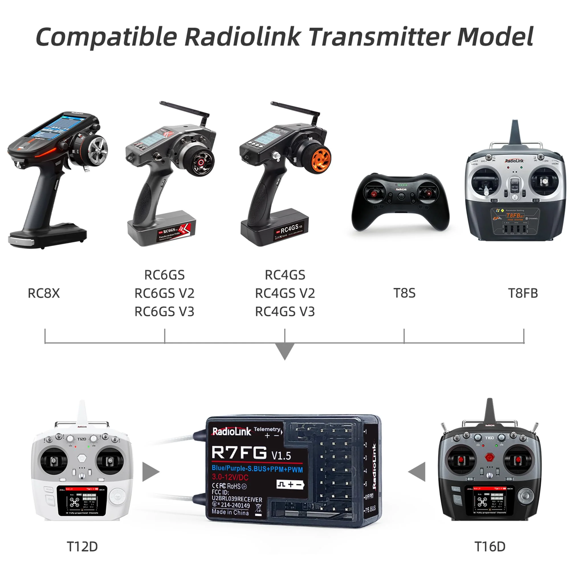 Radiolink R7FG RC Empfänger 2.4 Ghz Gyro-integriert 7 Kanäle mit Spannung-Telemetrie 600m Reichweite für Autos Boote kompatibel mit RC8X/RC6GS V3/RC4GS V3/T8FB/T8S/T16D/T12D - Image 4