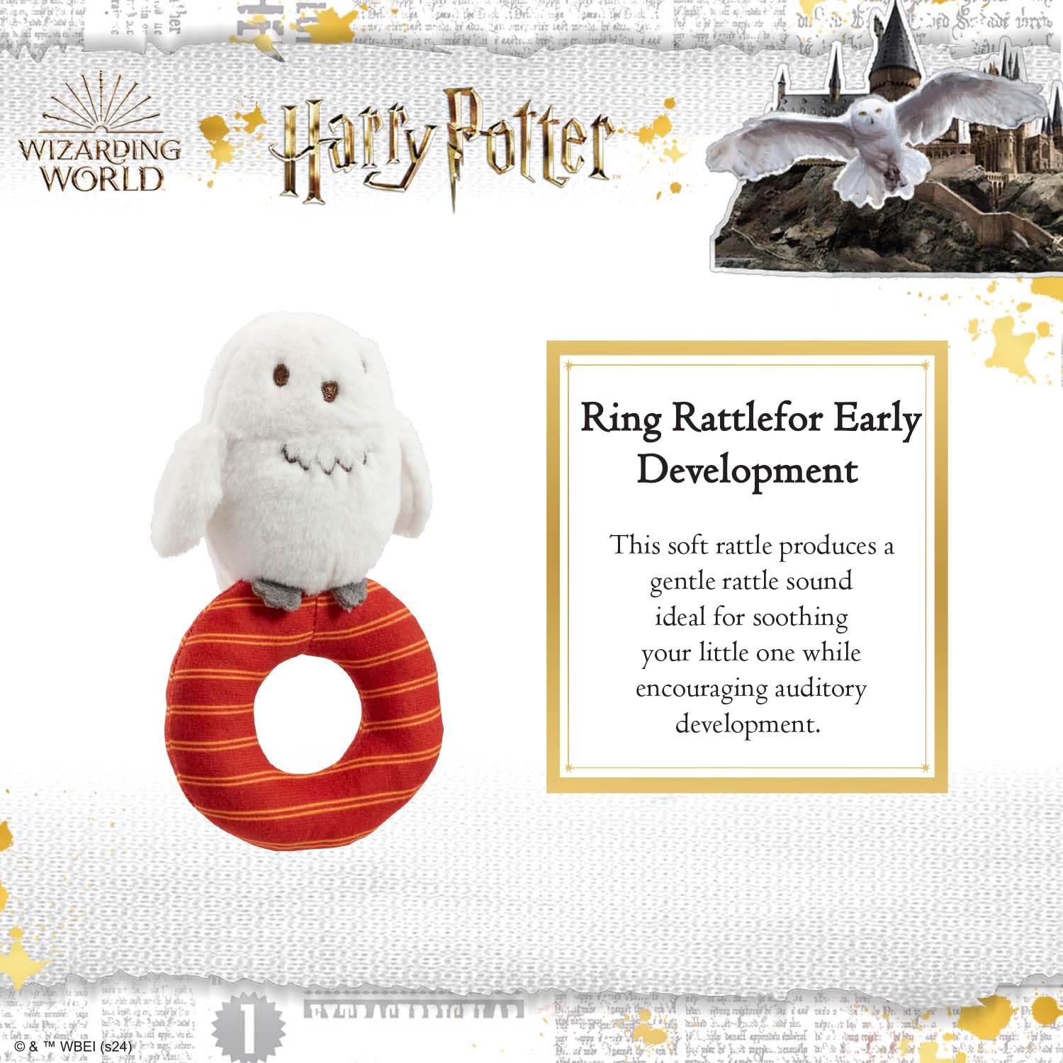 Rainbow Designs Harry Potter Hedwig Plüsch-Babyrassel - Weiches sensorisches Spielzeug für Neugeborene - ab Geburt geeignet Ringrassel für die frühe Entwicklung - Spielzeit und Begleiter für unterwegs - Image 3