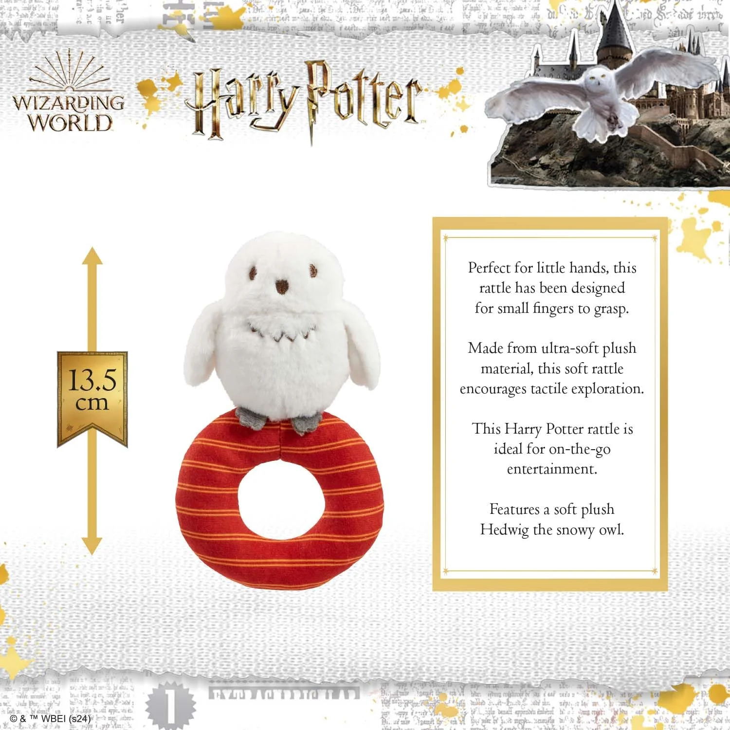 Rainbow Designs Harry Potter Hedwig Plüsch-Babyrassel - Weiches sensorisches Spielzeug für Neugeborene - ab Geburt geeignet Ringrassel für die frühe Entwicklung - Spielzeit und Begleiter für unterwegs - Image 4