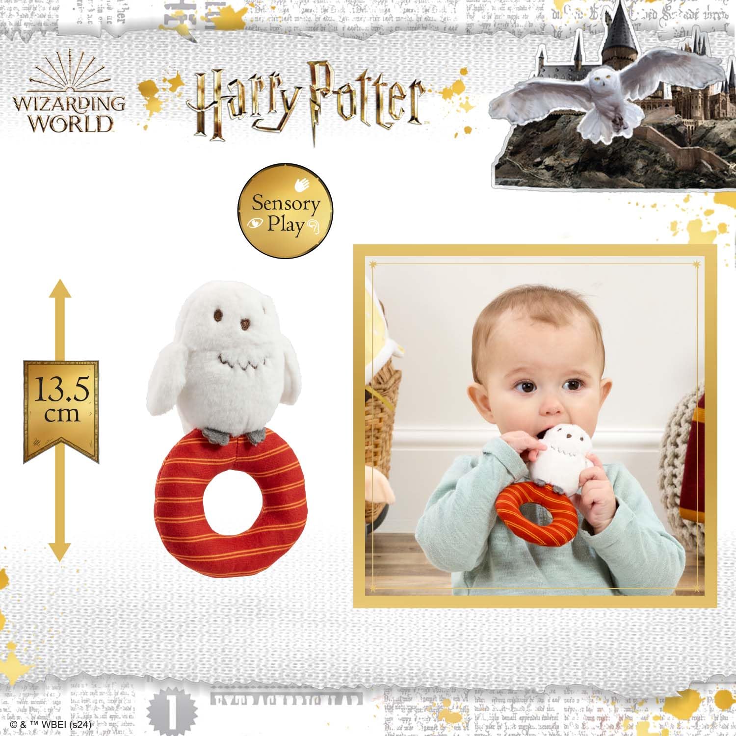 Rainbow Designs Harry Potter Hedwig Plüsch-Babyrassel - Weiches sensorisches Spielzeug für Neugeborene - ab Geburt geeignet Ringrassel für die frühe Entwicklung - Spielzeit und Begleiter für unterwegs - Image 5
